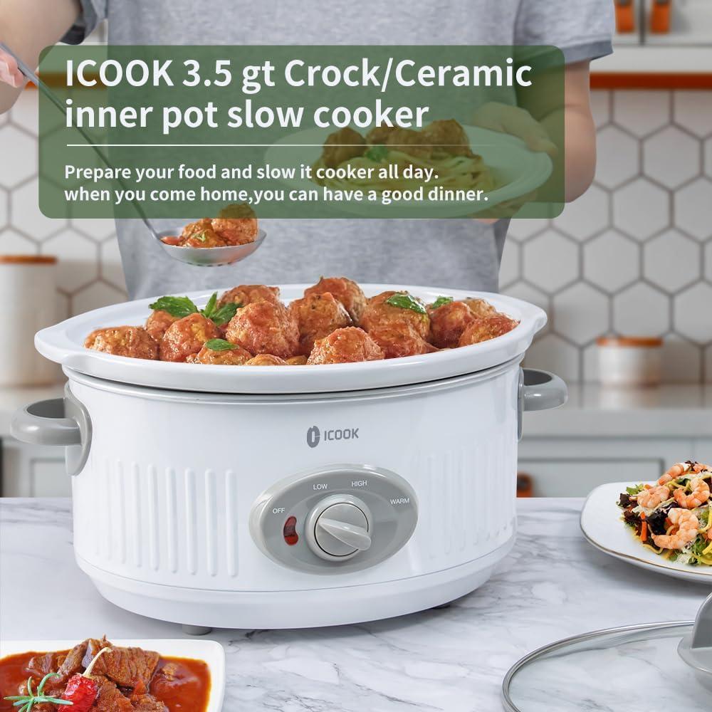 Olla de Cocción Lenta ICOOK USC-351-OG 3.5Qt Ovalada Blanca