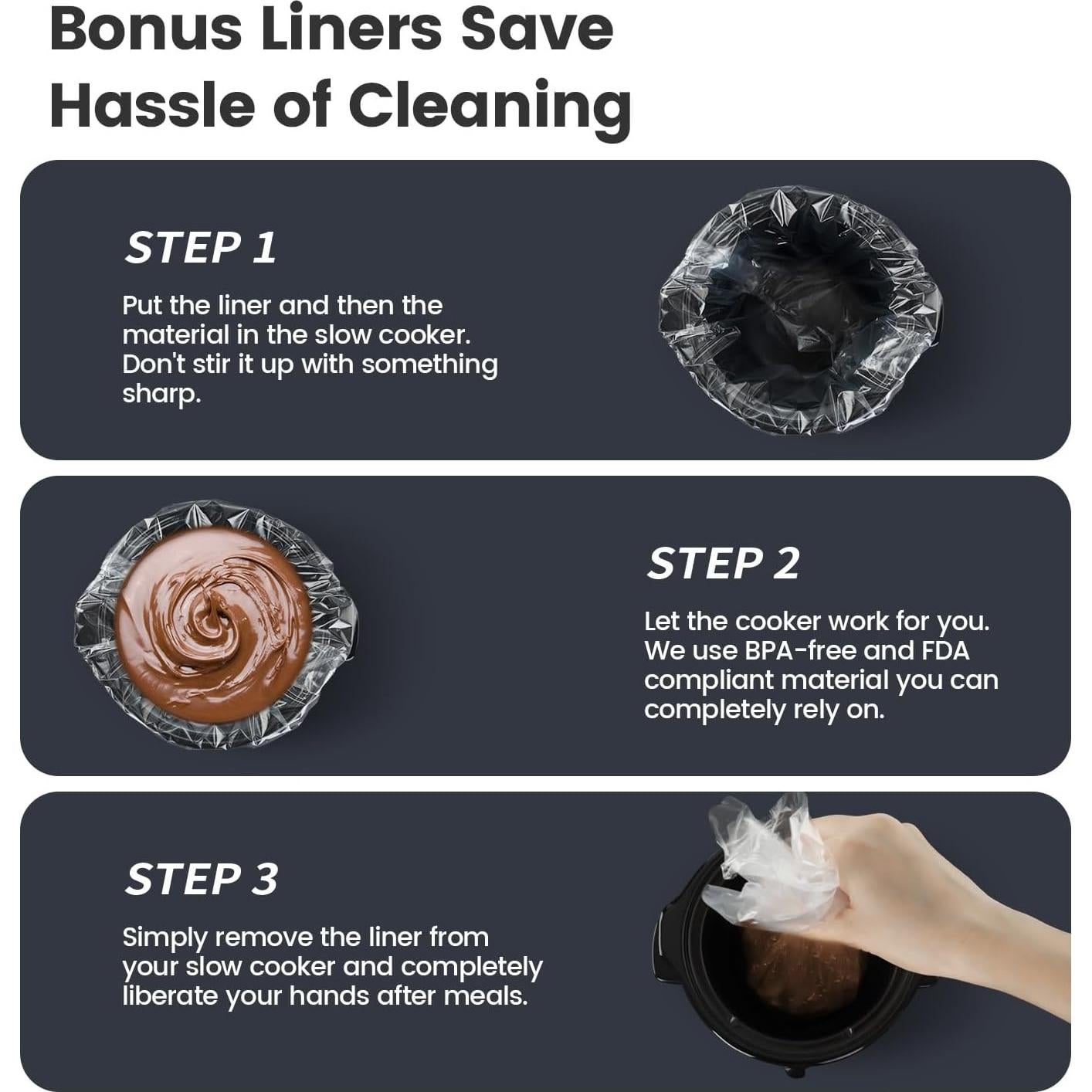 Olla de Cocción Lenta KOOC 0.65L Cerámica Negra con Forros