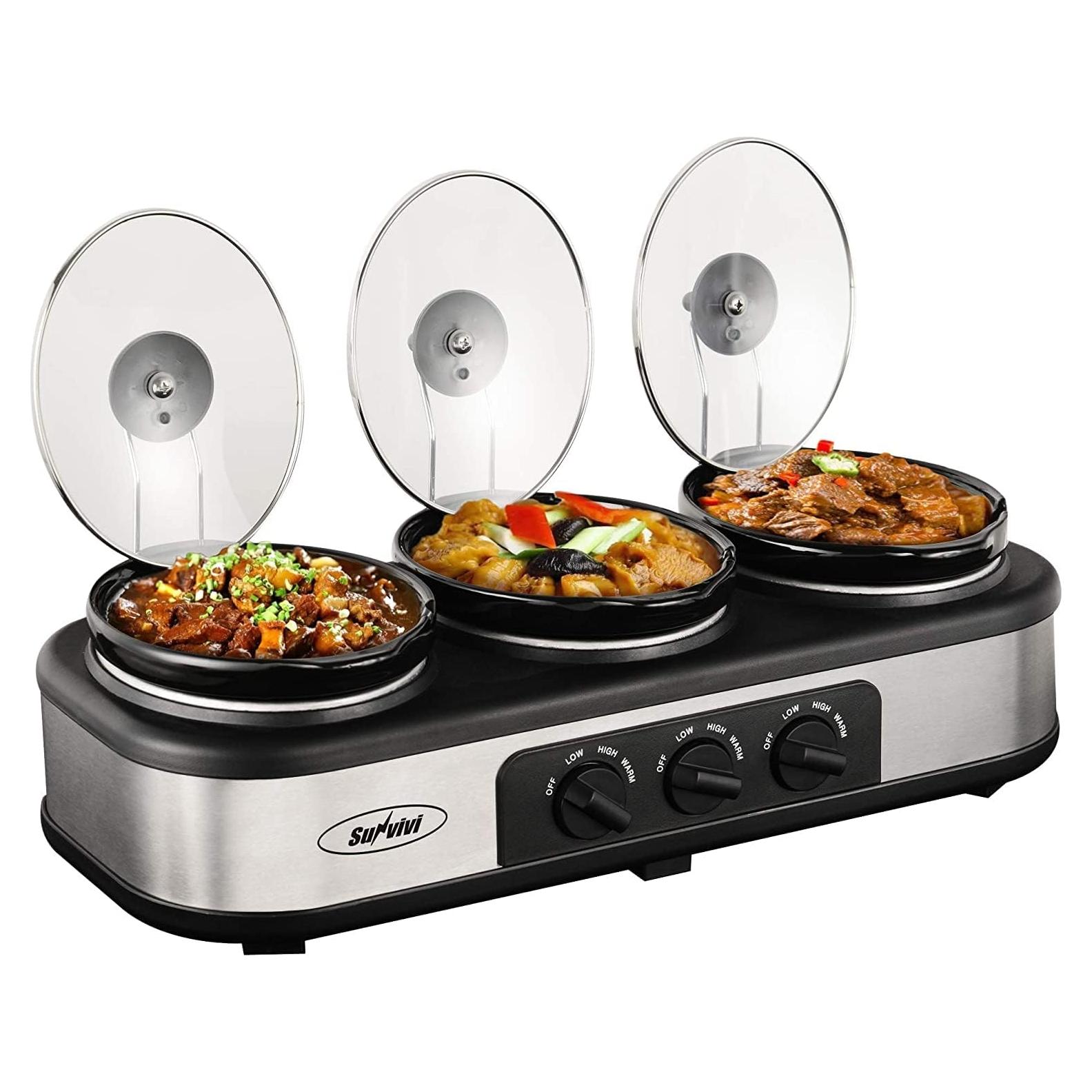 Olla de Cocción Lenta Sunvivi Triple 4.5L Ovalada con Tapa