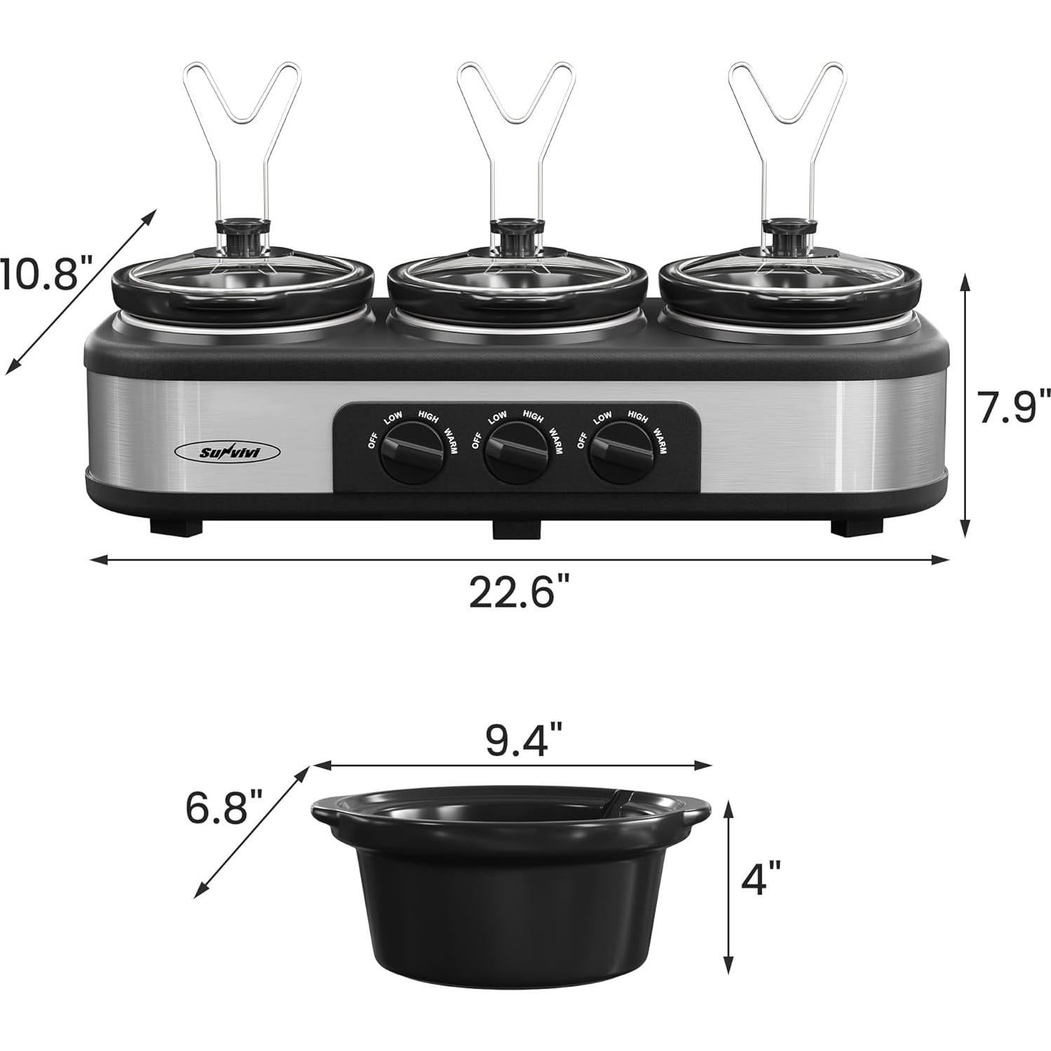 Olla de Cocción Lenta Sunvivi Triple 4.5L Ovalada con Tapa