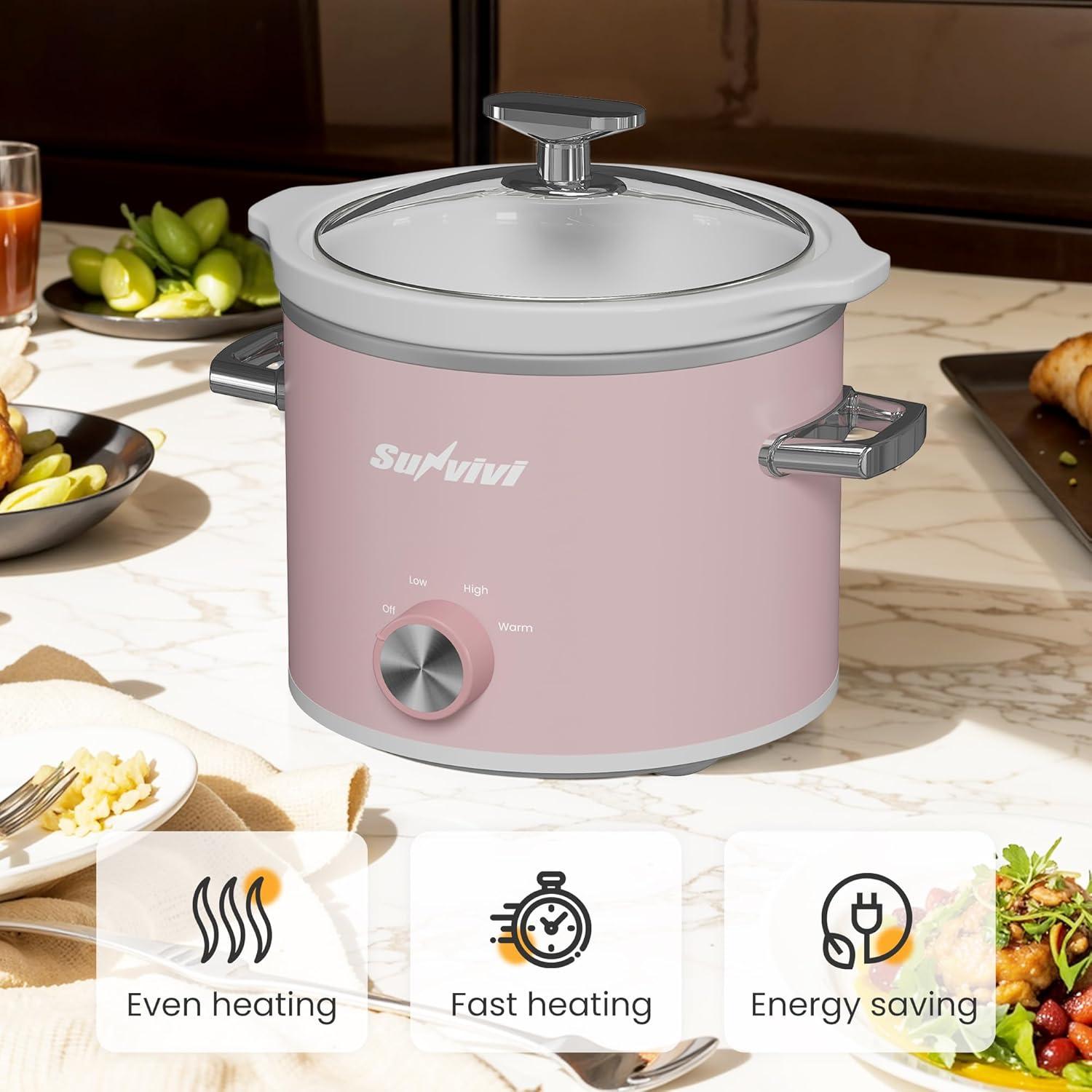 Olla de Cocción Lenta SUNVIVI 2QT Cerámica Desmontable Rosa