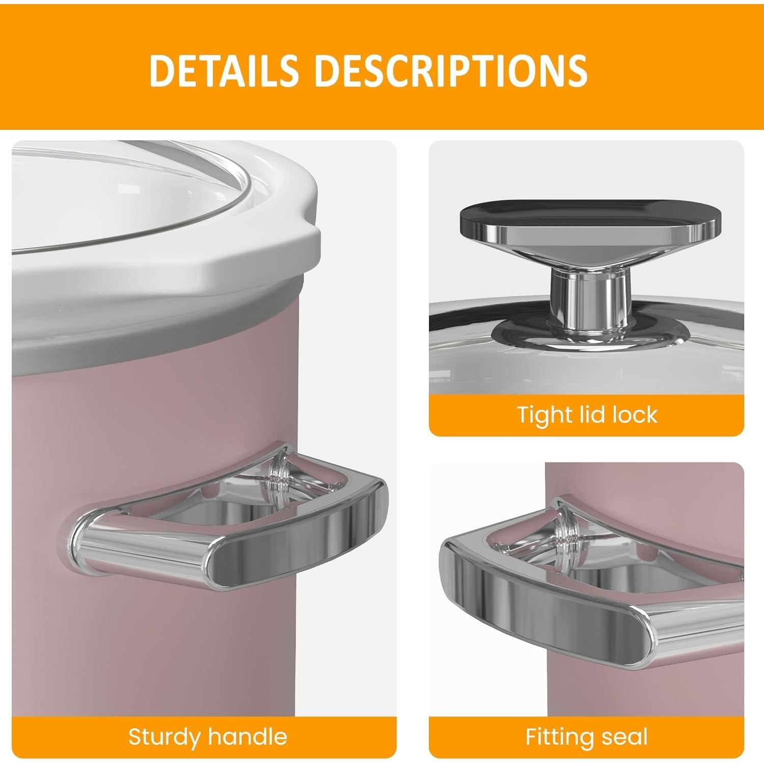 Olla de Cocción Lenta SUNVIVI 2QT Cerámica Desmontable Rosa