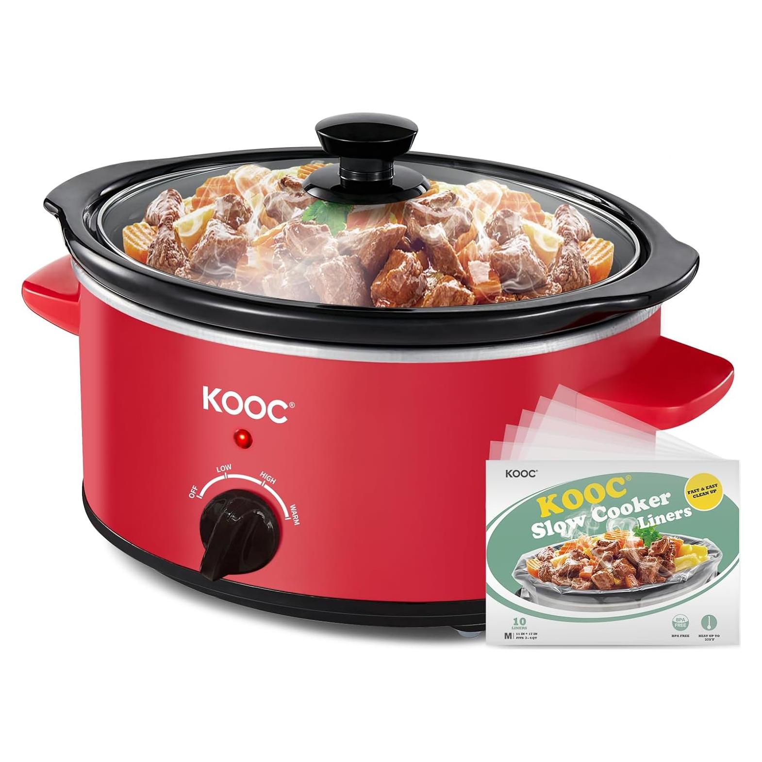 Olla de Cocción Lenta KOOC 4qt Cerámica Roja Apta Lavavajillas