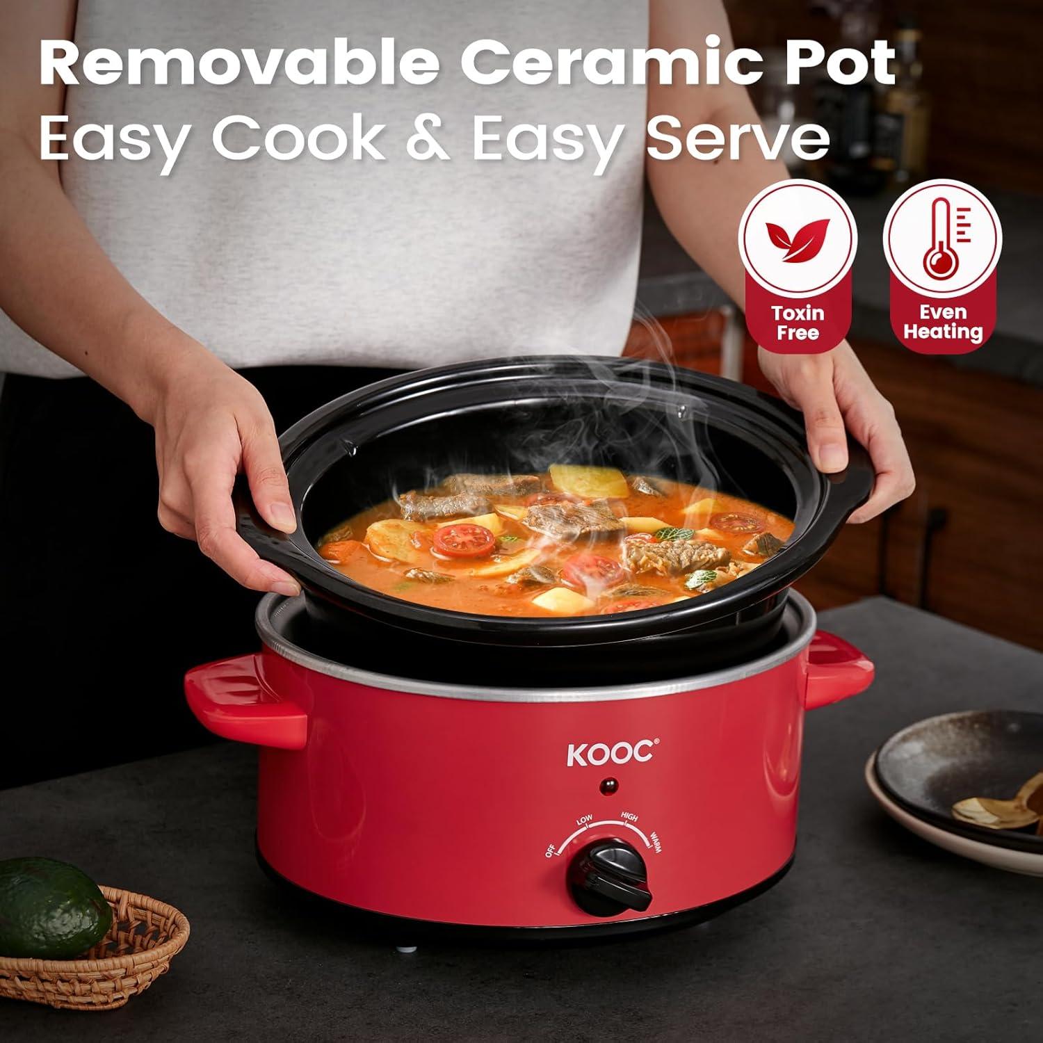 Olla de Cocción Lenta KOOC 4qt Cerámica Roja Apta Lavavajillas