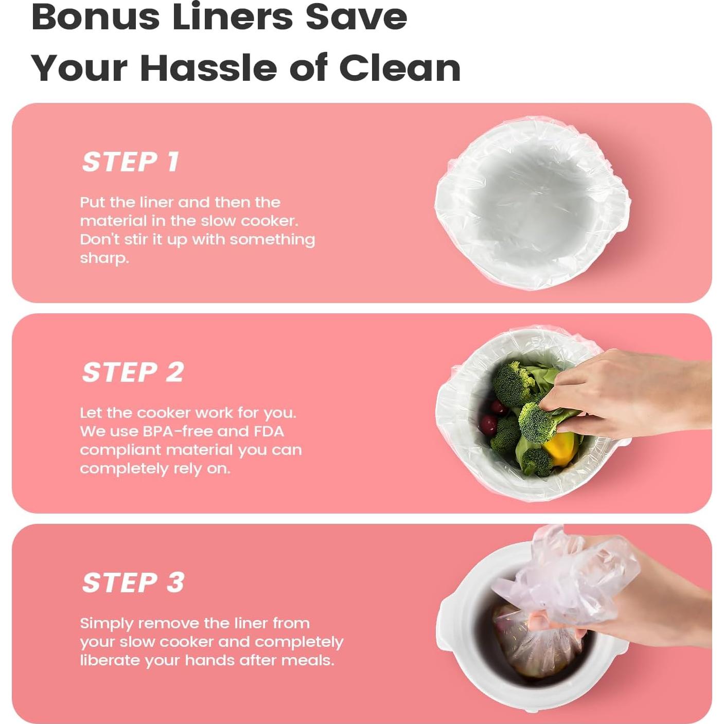 Olla de Cocción Lenta KOOC 2QT Rosa con Forros Incluidos