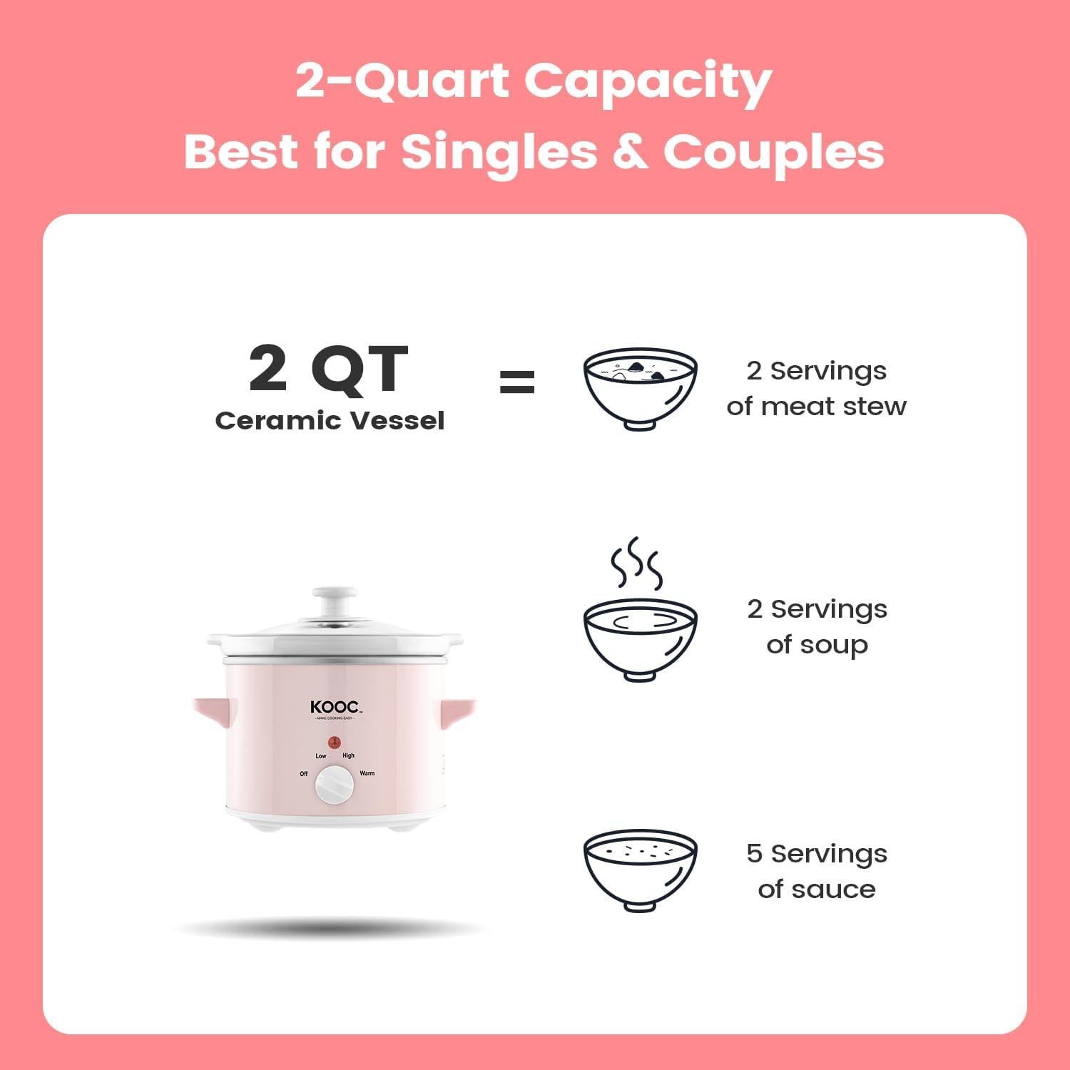 Olla de Cocción Lenta KOOC 2QT Rosa con Forros Incluidos