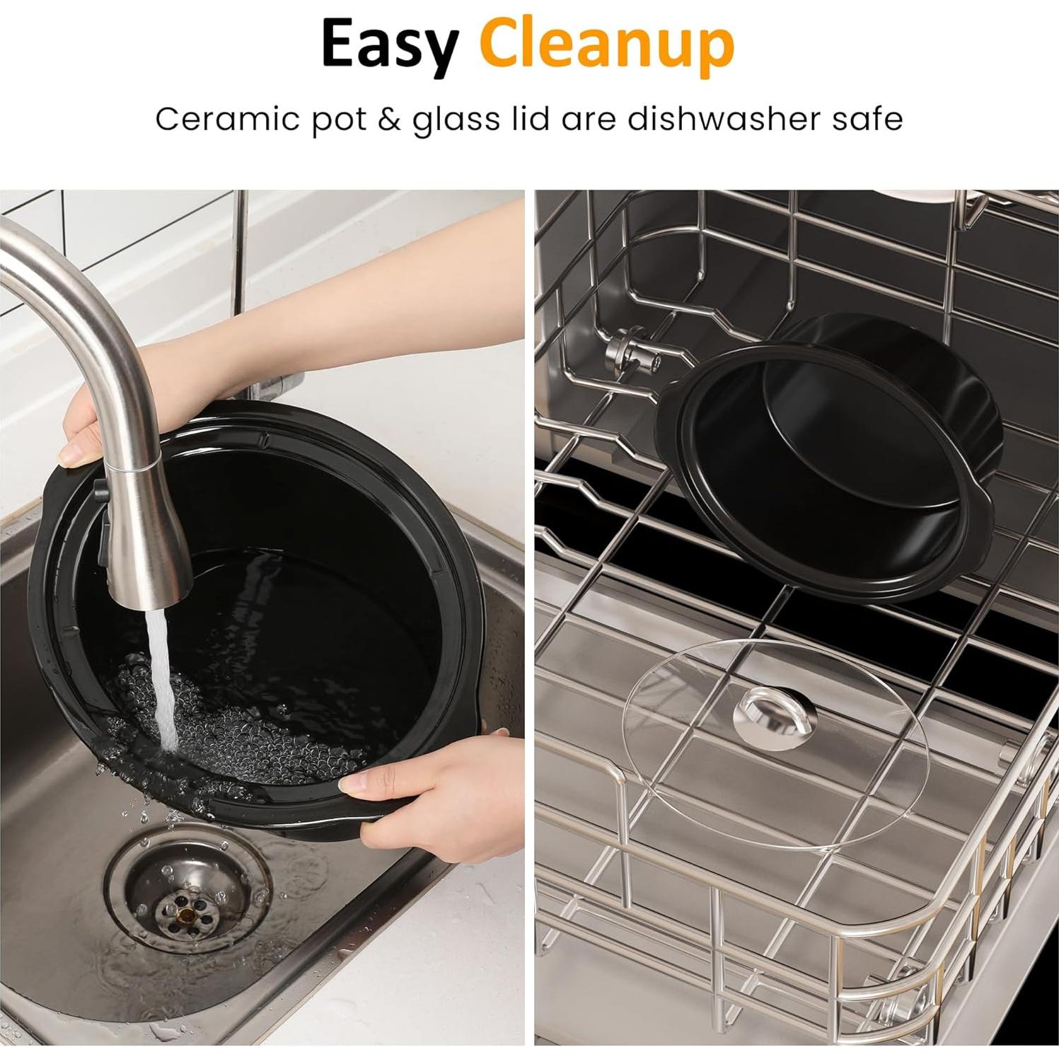 Olla de Cocción Lenta SUNVIVI 4 Cuartos Azul con Tapa de Vidrio