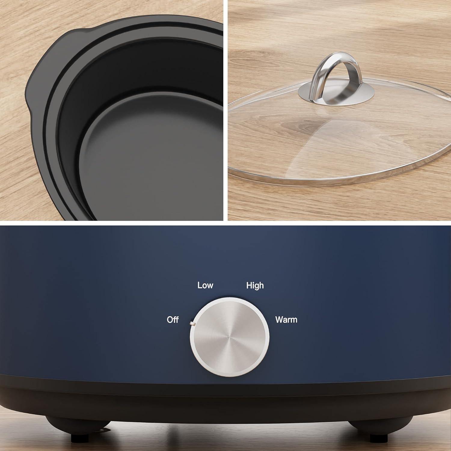 Olla de Cocción Lenta SUNVIVI 4 Cuartos Azul con Tapa de Vidrio