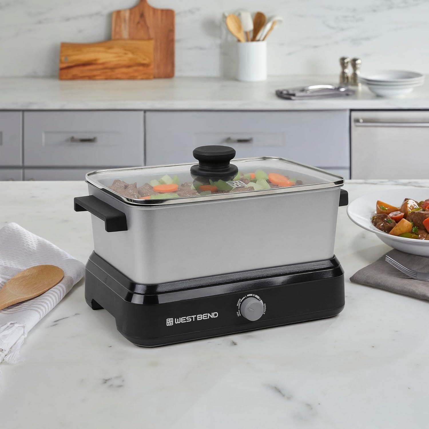 Olla de Cocción Lenta West Bend 5 Cuartos Antiadherente Plata