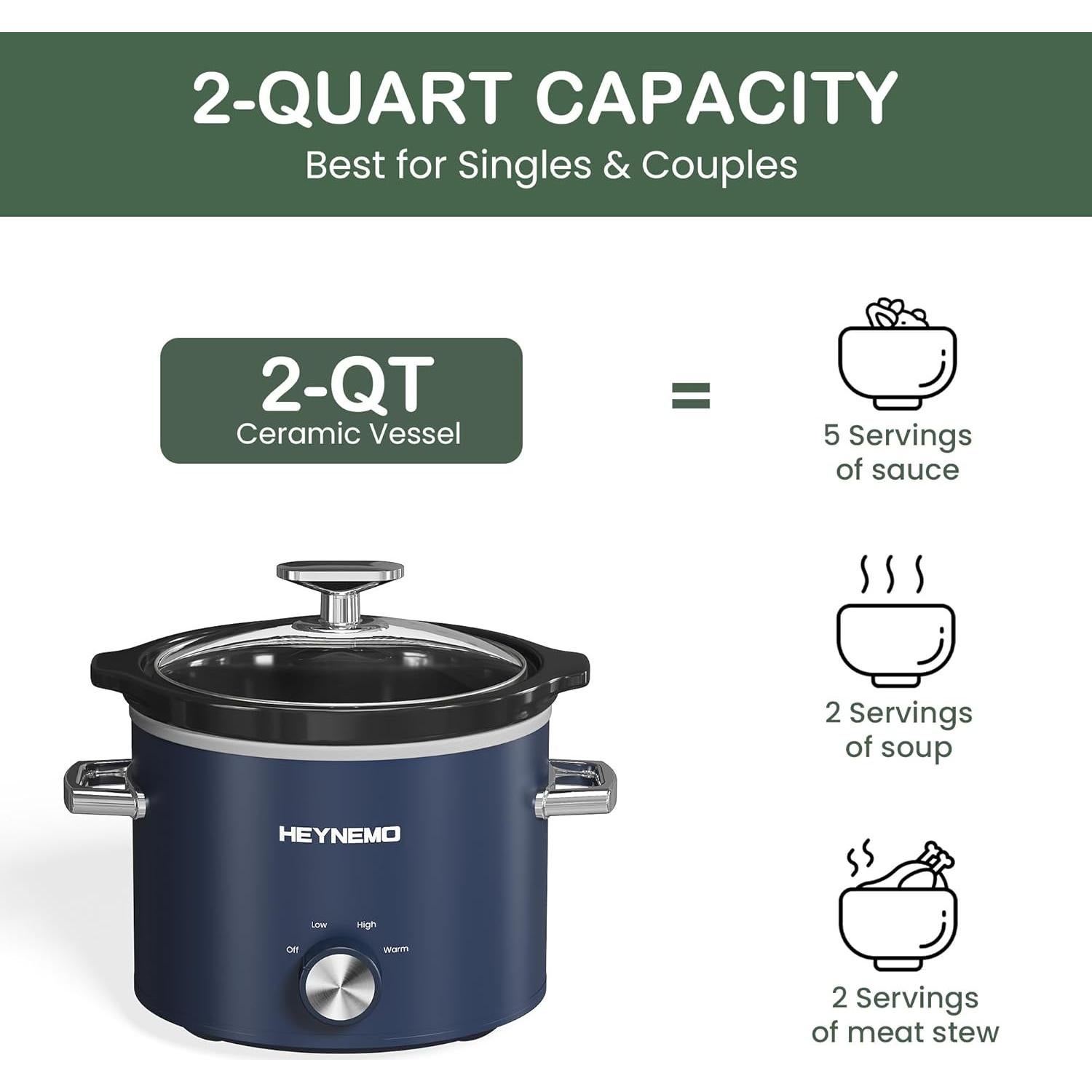 Olla de Cocción Lenta HEYNEMO 2QT Azul 3 Temperaturas