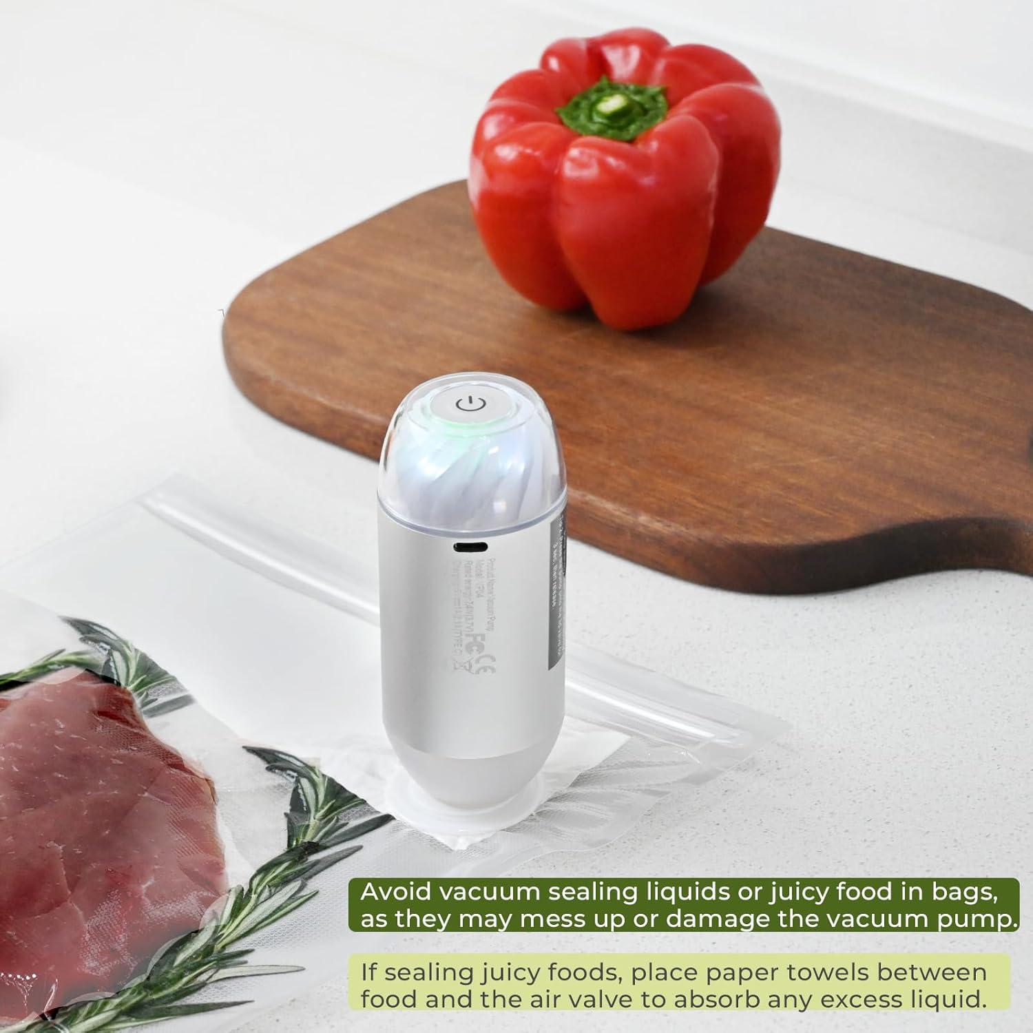 Sellador de Vacío de Mano VP04 - Compacto con 20 Bolsas Reutilizables