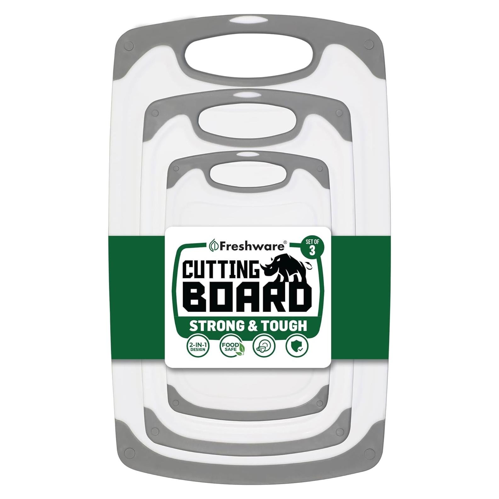 Juego de 3 Tablas de Cortar Freshware, Antideslizantes y Reversibles