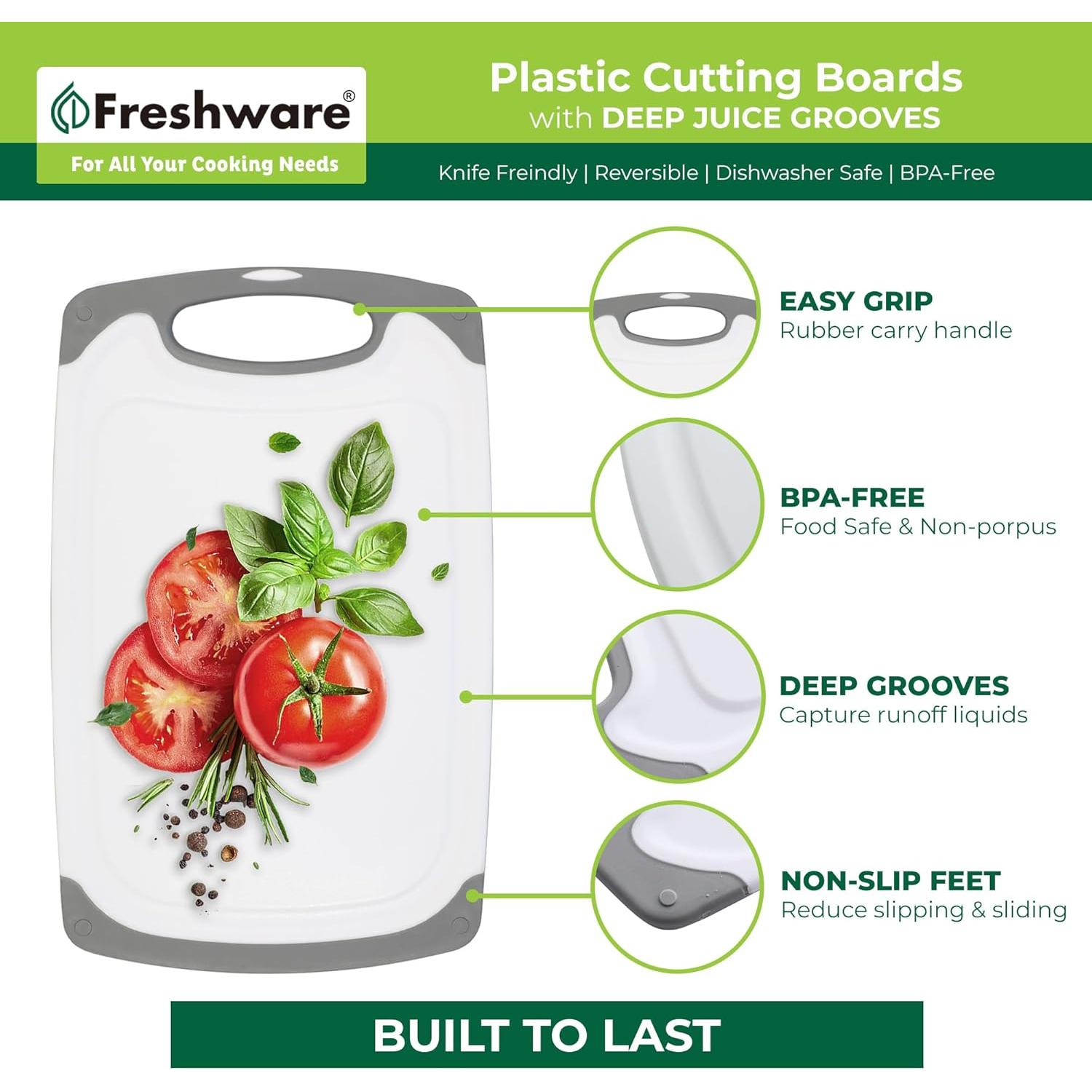 Juego de 3 Tablas de Cortar Freshware, Antideslizantes y Reversibles