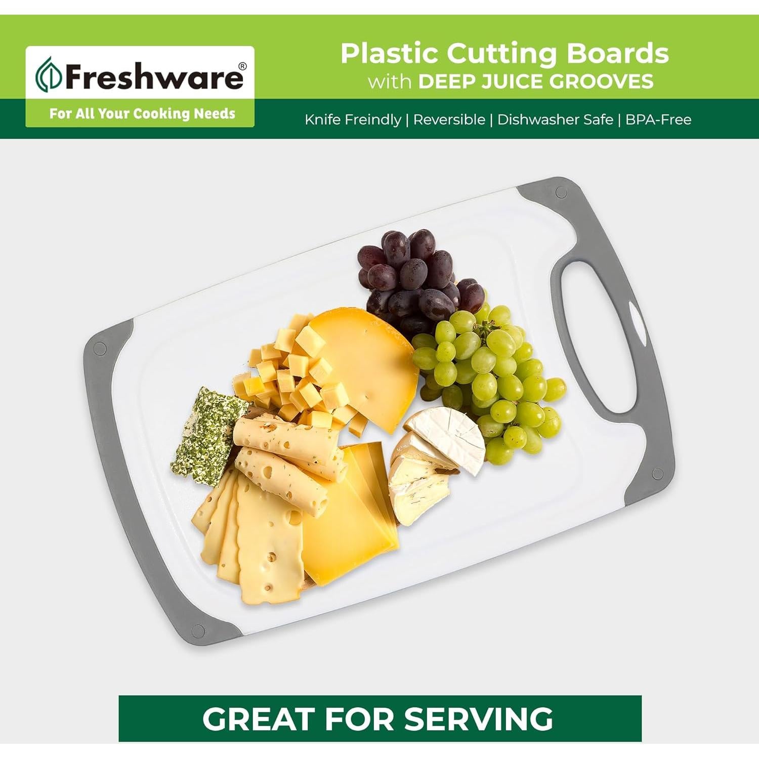 Juego de 3 Tablas de Cortar Freshware, Antideslizantes y Reversibles