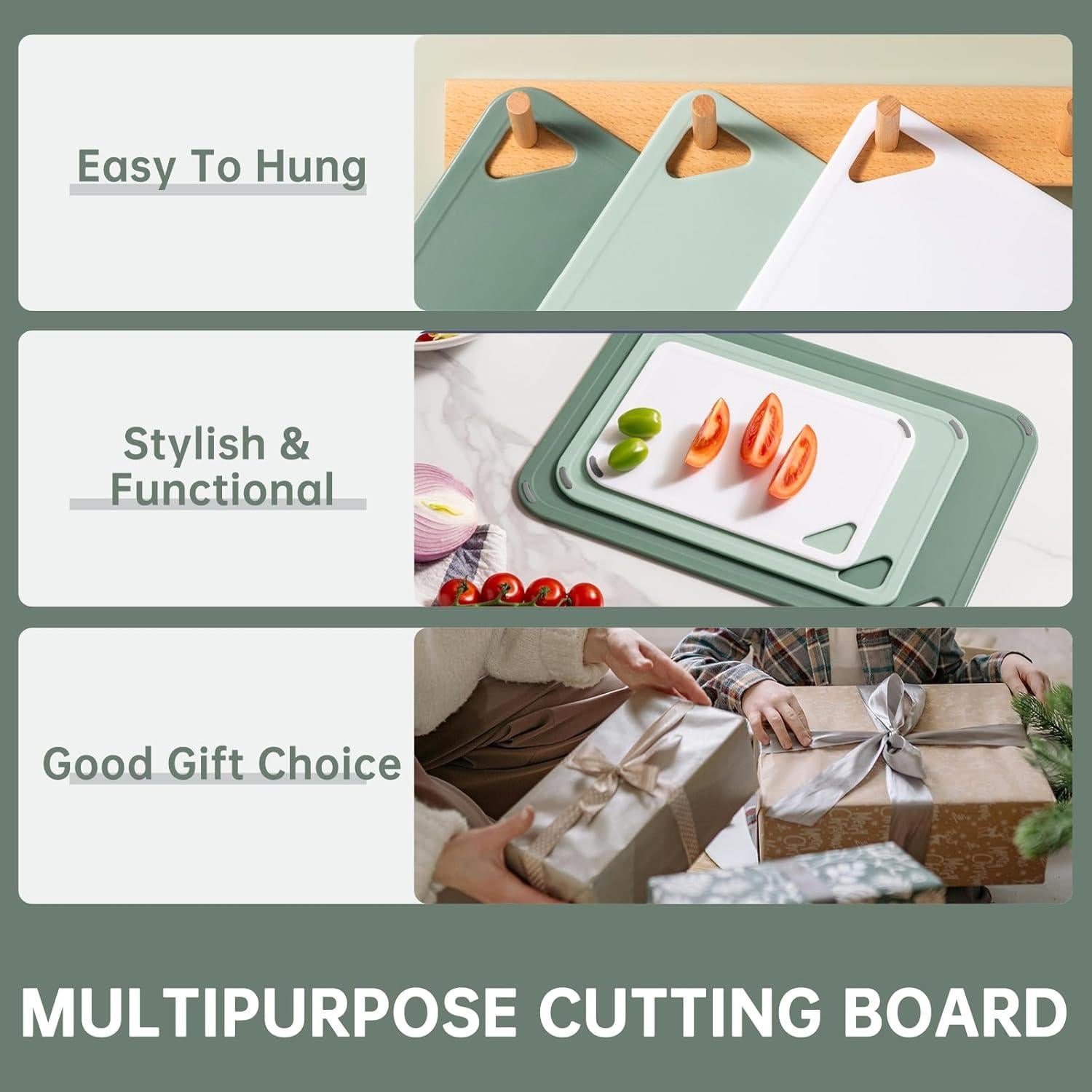 Juego de 3 Tablas de Cortar Antideslizantes THETCHRY Verde