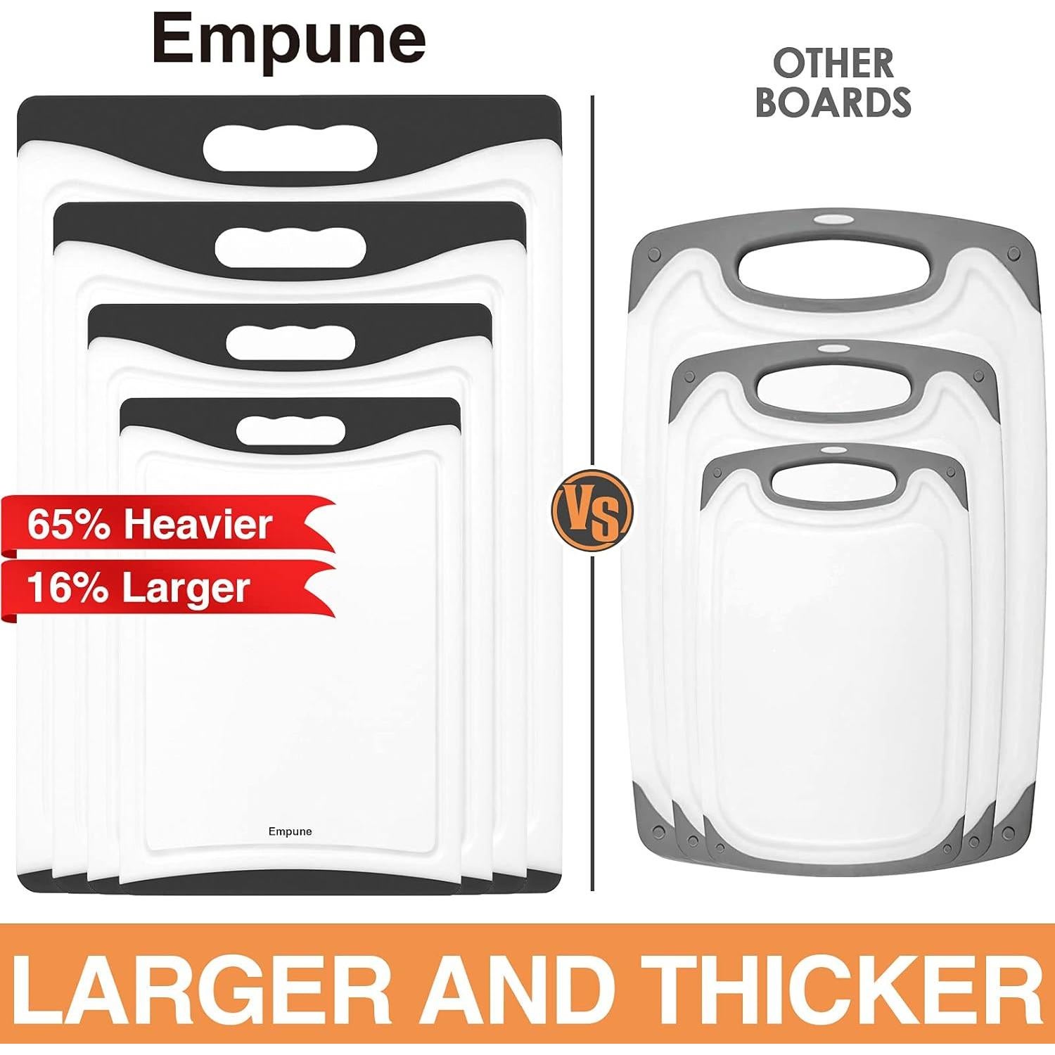 Juego de 4 Tablas de Cortar Empune, Plástico Negro, Apto Lavavajillas