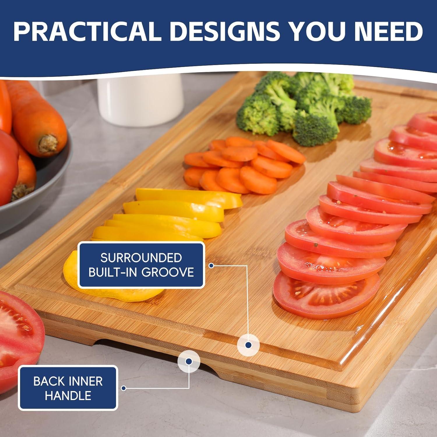 Juego de 3 Tablas de Cortar de Bambú Hiware con Canal para Jugo