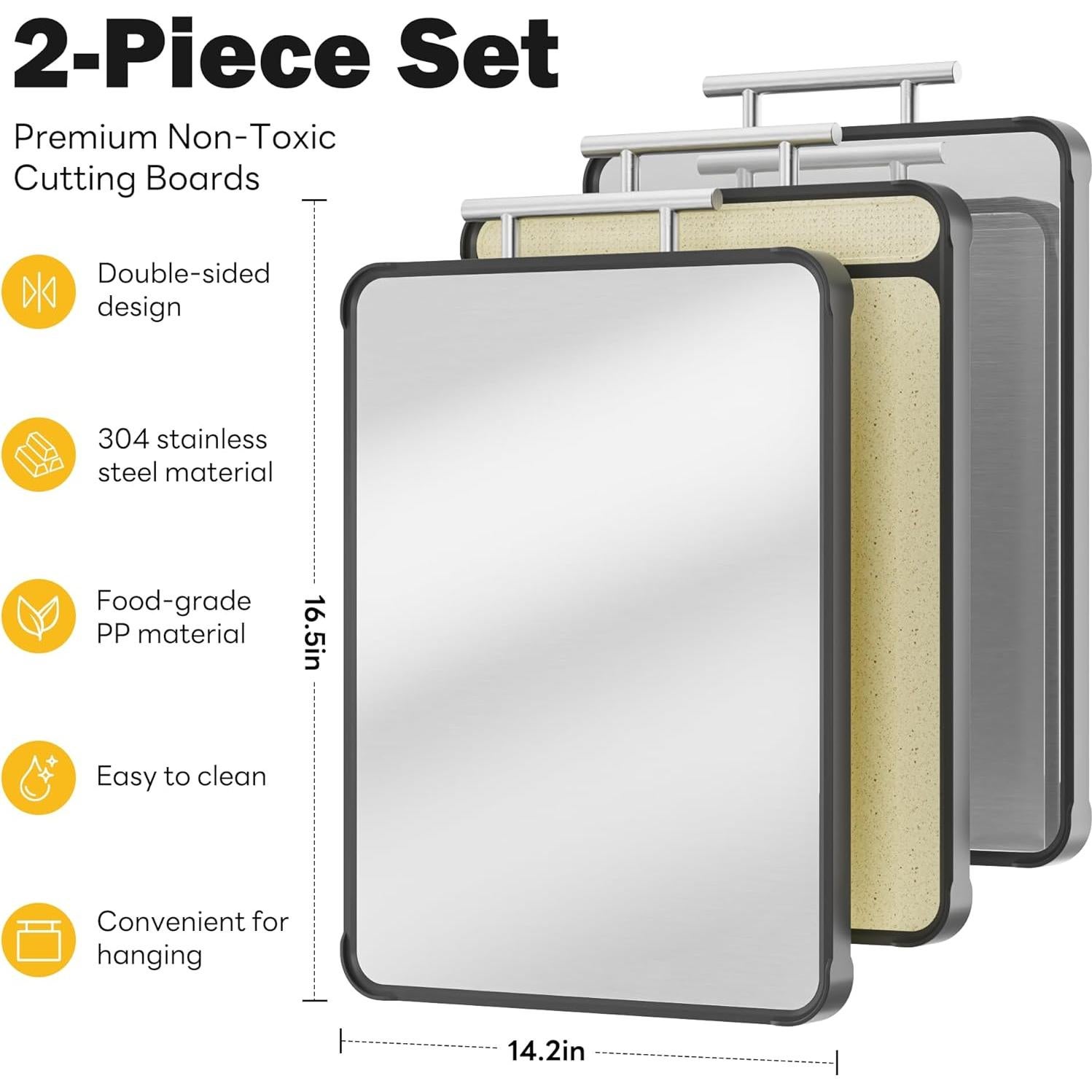 Juego de 2 Tablas de Cortar Acero Inoxidable TalingMA 40.6x28 cm