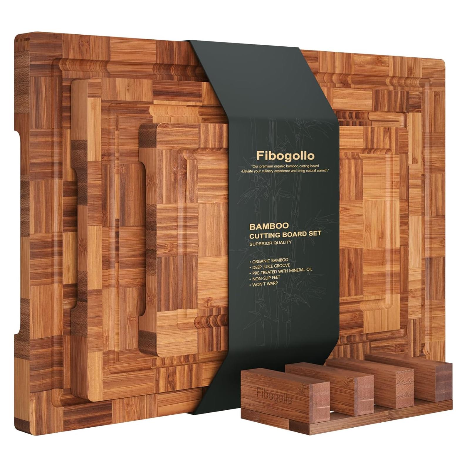 Juego de 3 Tablas de Cortar de Bambú Fibogollo con Canal de Jugo