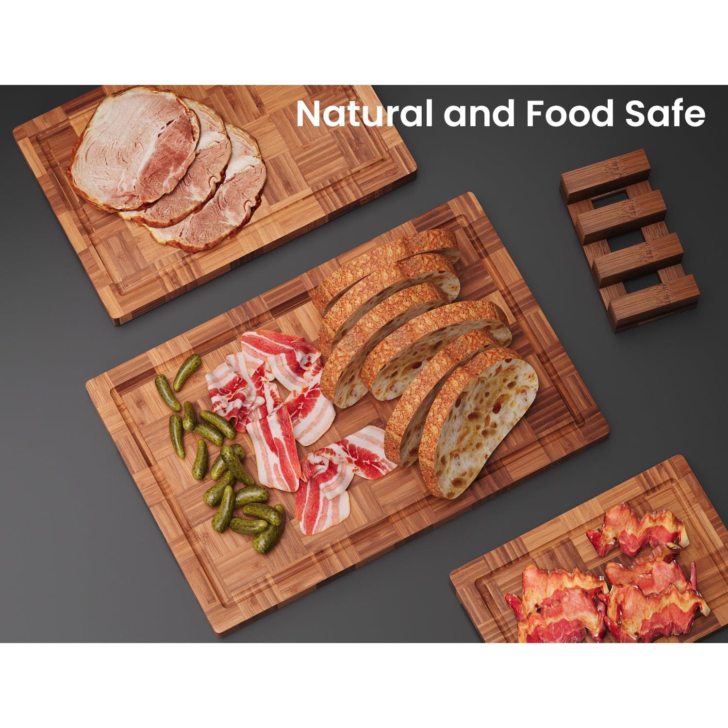 Juego de 3 Tablas de Cortar de Bambú Fibogollo con Canal de Jugo