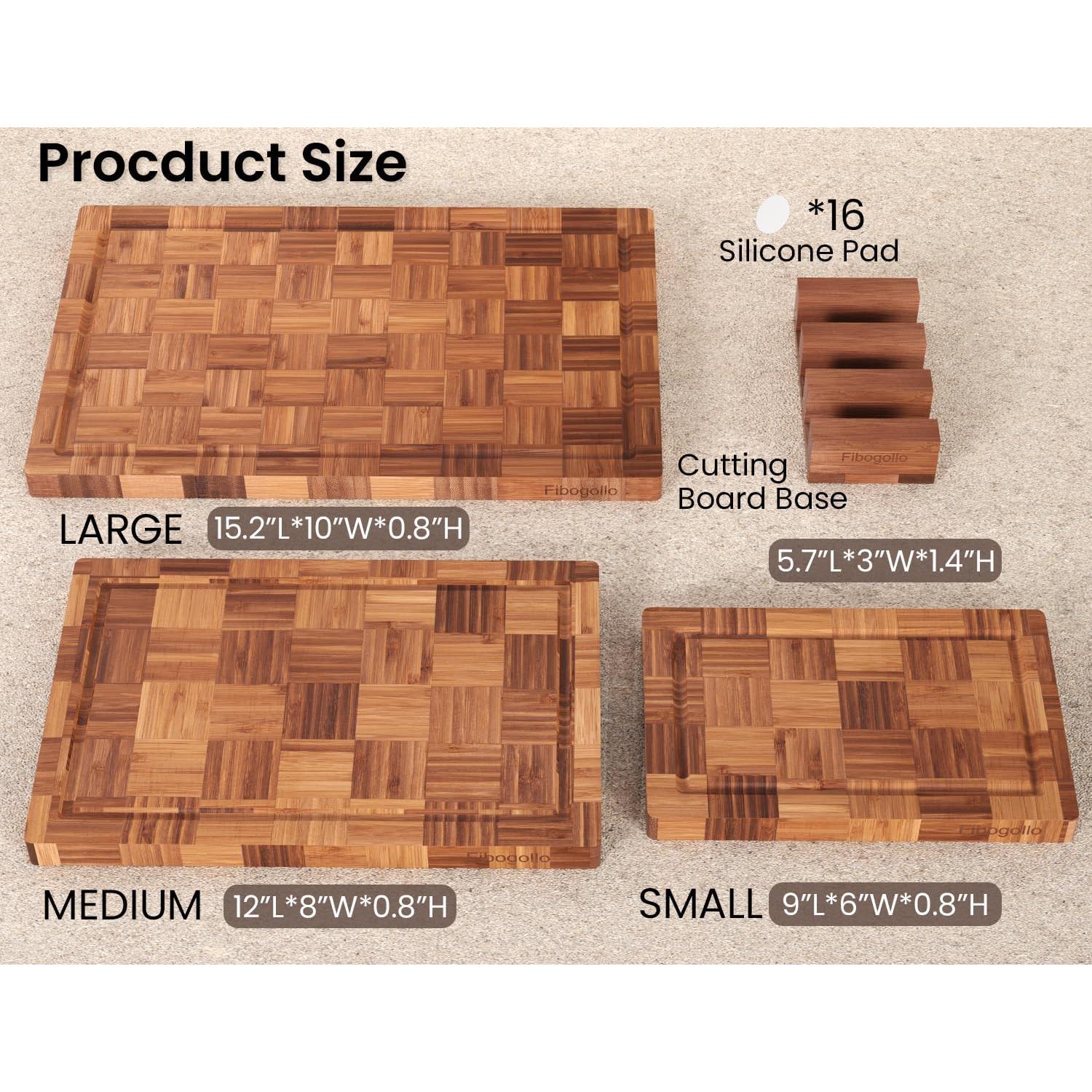 Juego de 3 Tablas de Cortar de Bambú Fibogollo con Canal de Jugo
