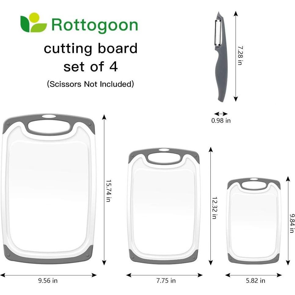 Juego de 4 Tablas de Cortar Antideslizantes ROTTOGOON - Gris
