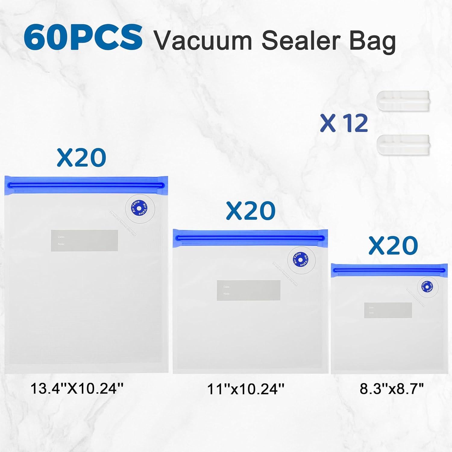 60 Bolsas de Sellado al Vacío Reutilizables ZABINS - 3 Tamaños