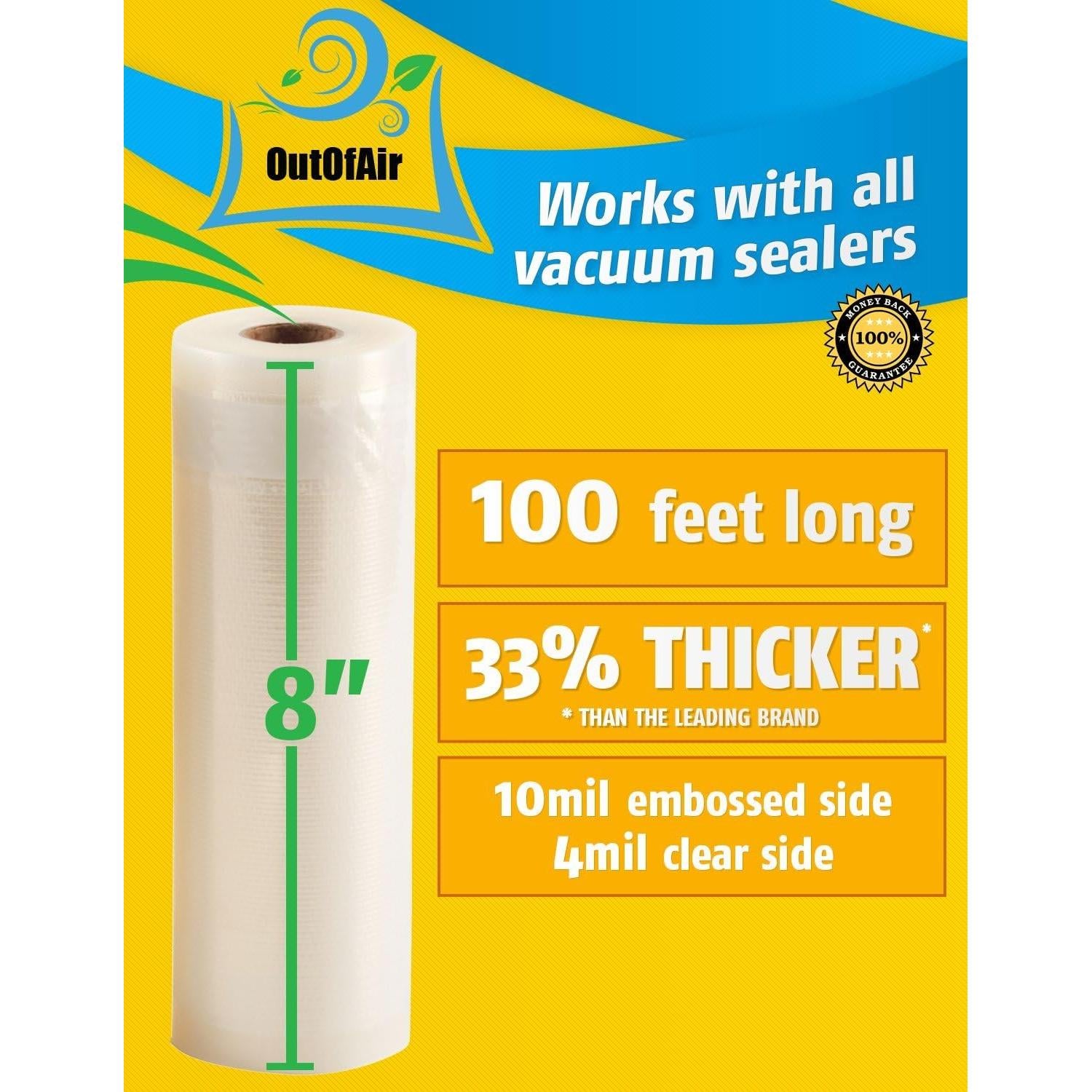 Rollo de Sellador al Vacío OutOfAir 20 cm x 30.48 m Grado Comercial