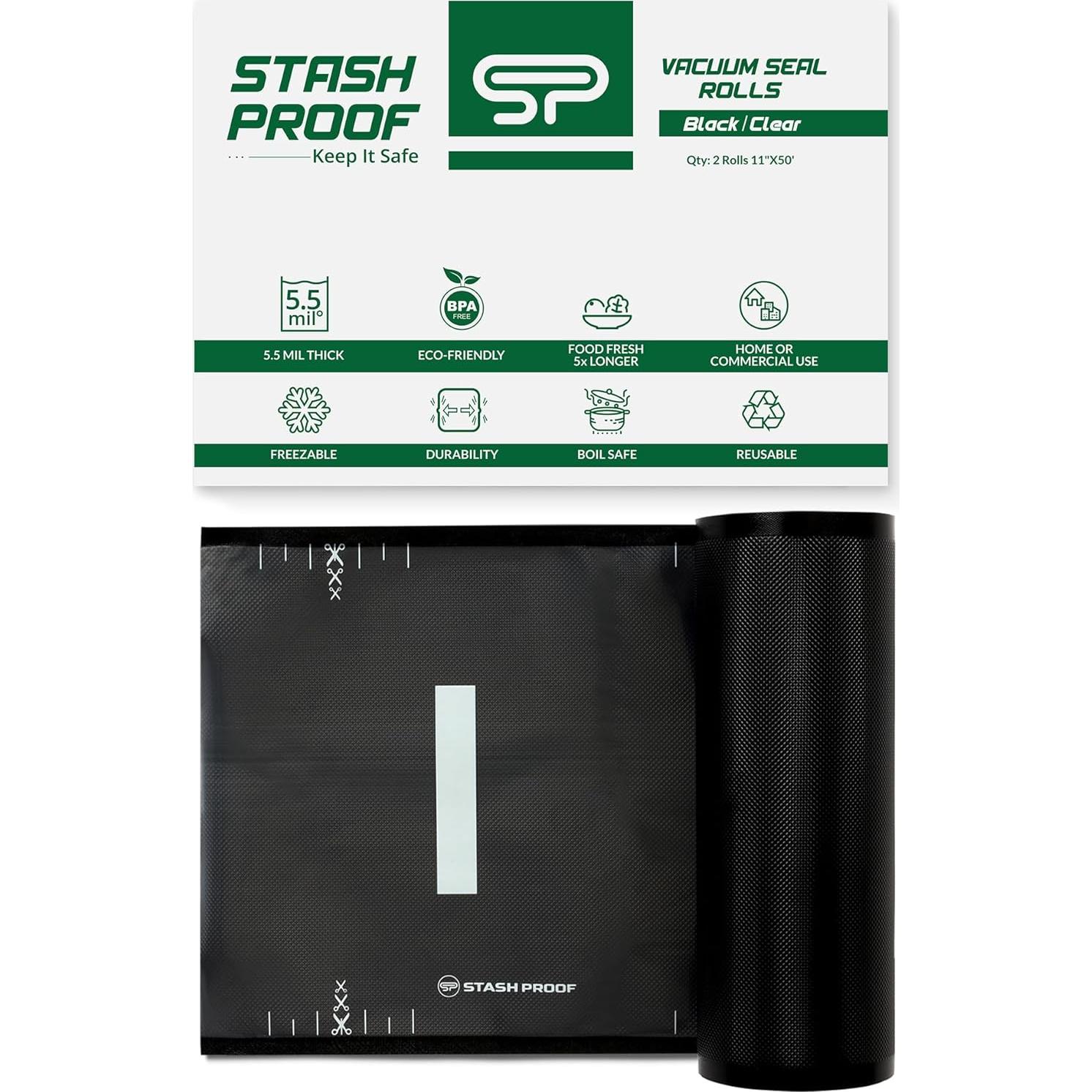 Rollos de Sellado al Vacío Stash Proof 11" x 50' 2 Paquete