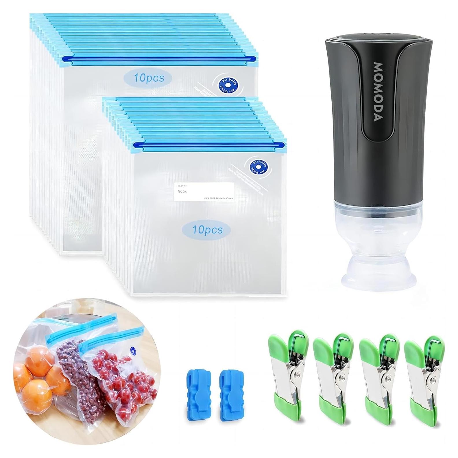 Bolsas Sous Vide MOMODA - Set de 20 Reutilizables con Bomba