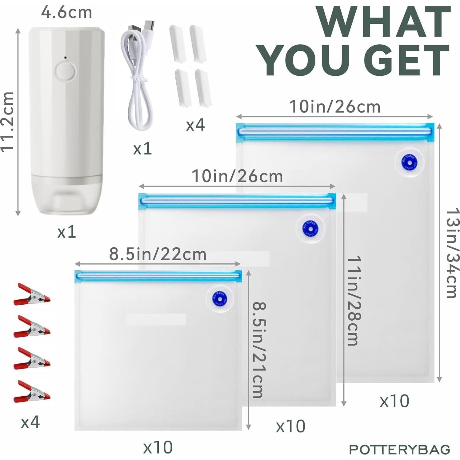 Bolsas Sous Vide Reutilizables 30 Pcs con Bomba Automática