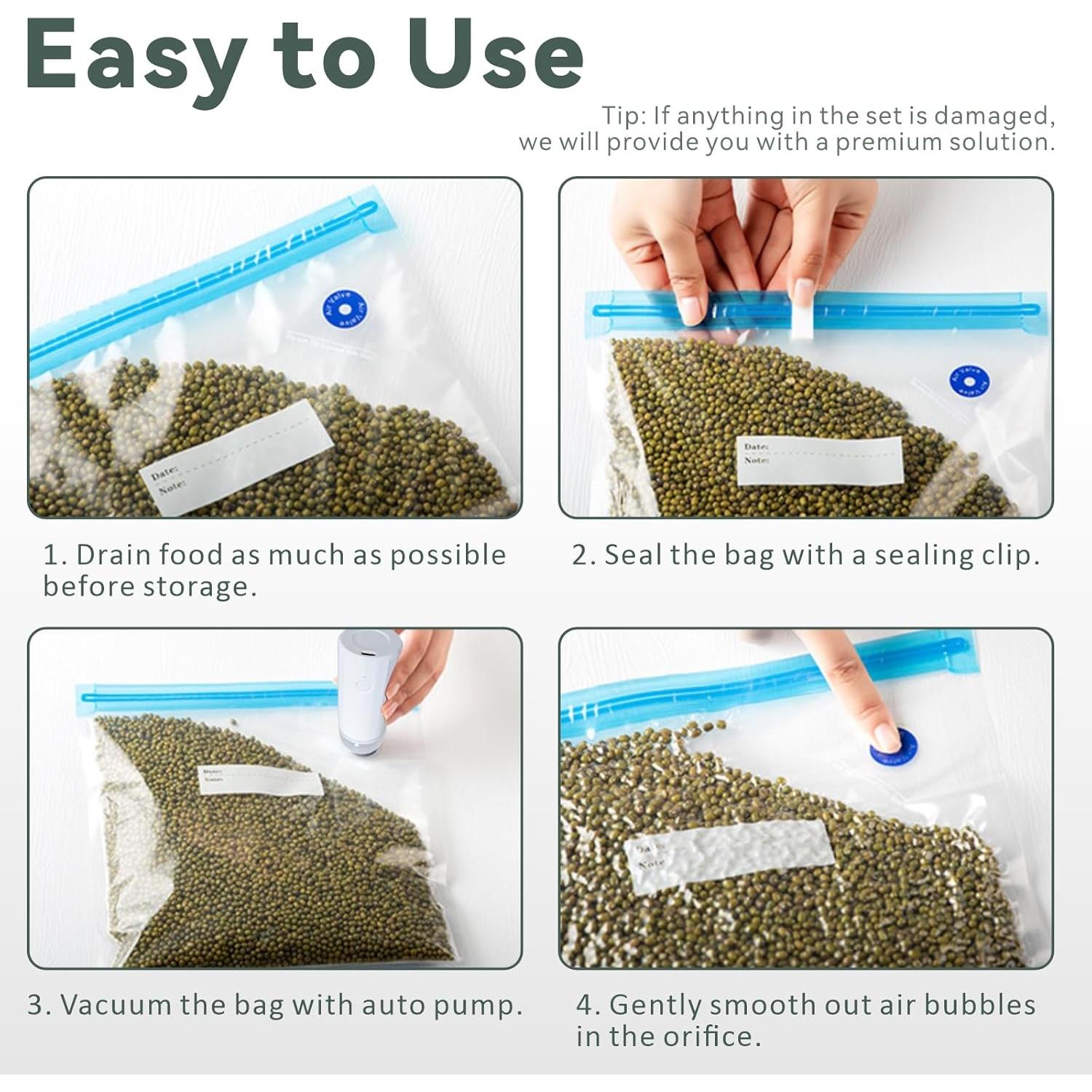 Bolsas Sous Vide Reutilizables 30 Pcs con Bomba Automática