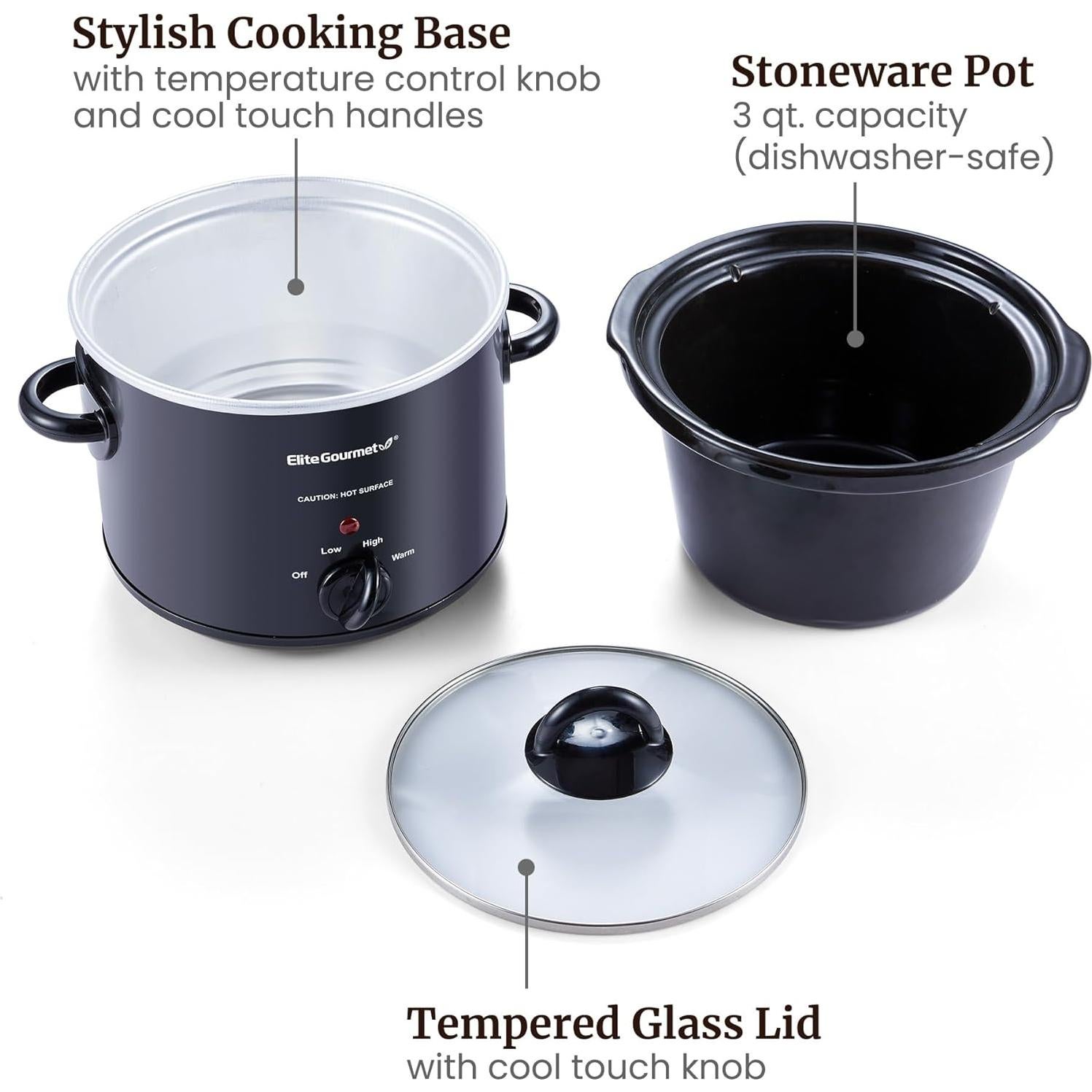 Cocina Lenta Eléctrica Elite Gourmet MST-350B 3L Negra