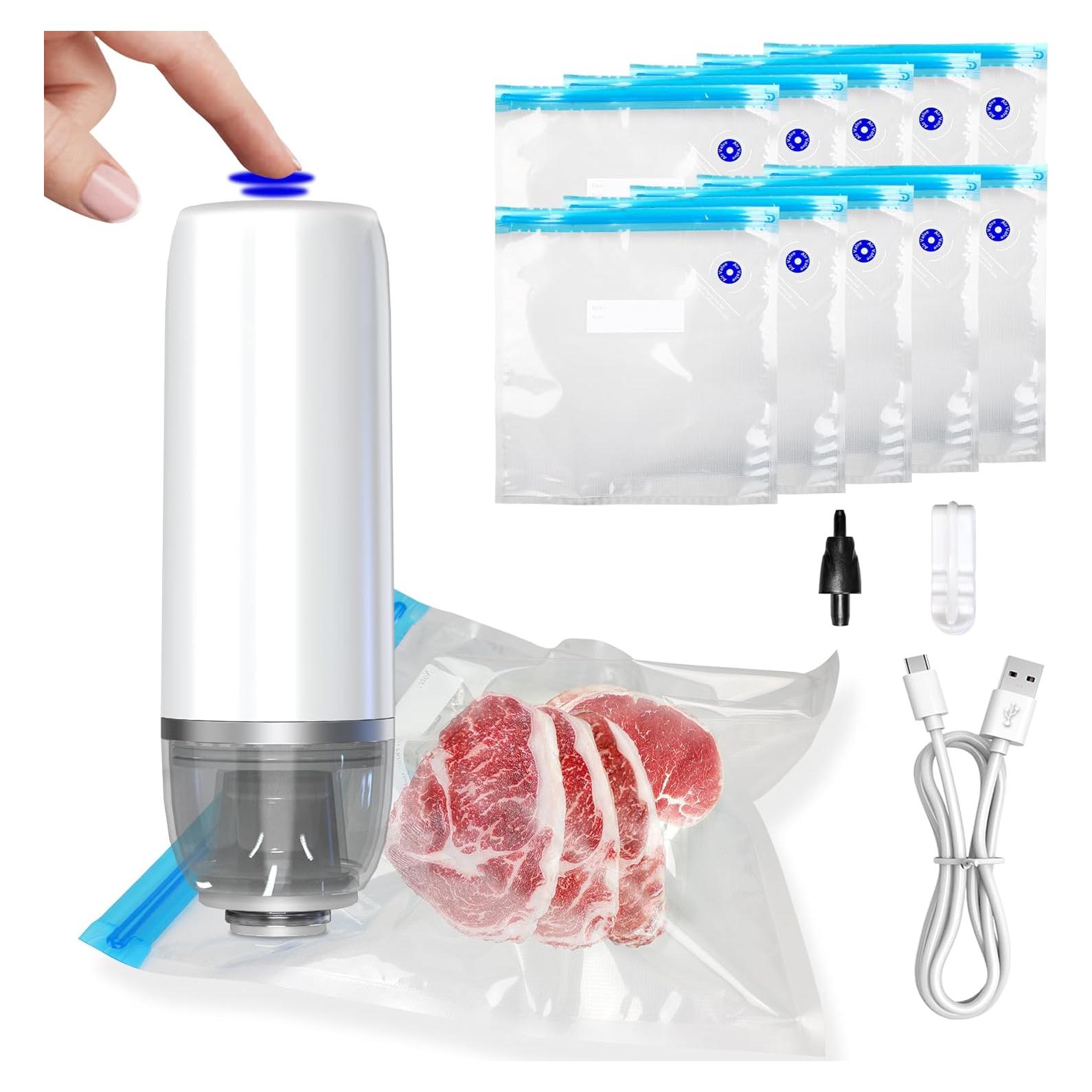 Sellador de Vacío Portátil MAXTBEE con 10 Bolsas Reutilizables