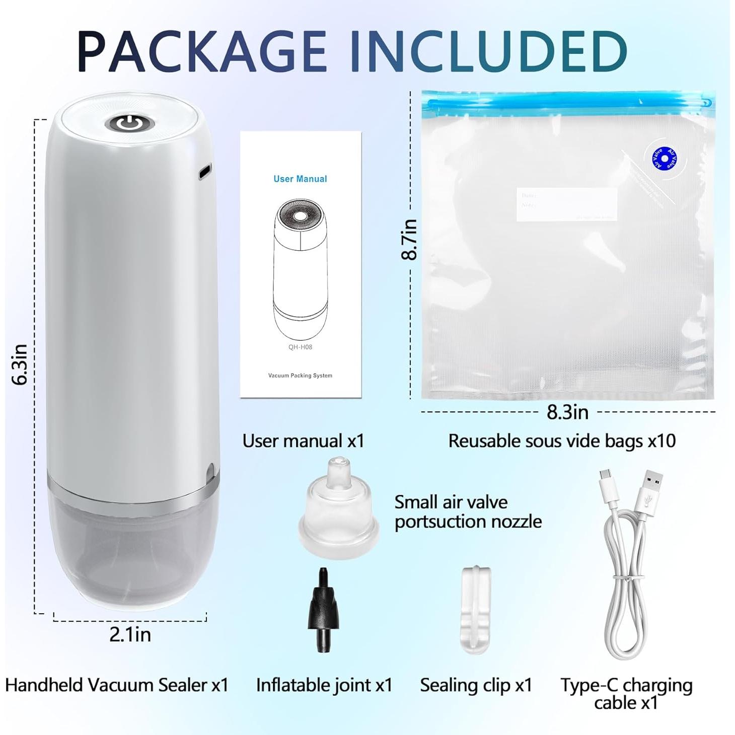 Sellador de Vacío Portátil MAXTBEE con 10 Bolsas Reutilizables