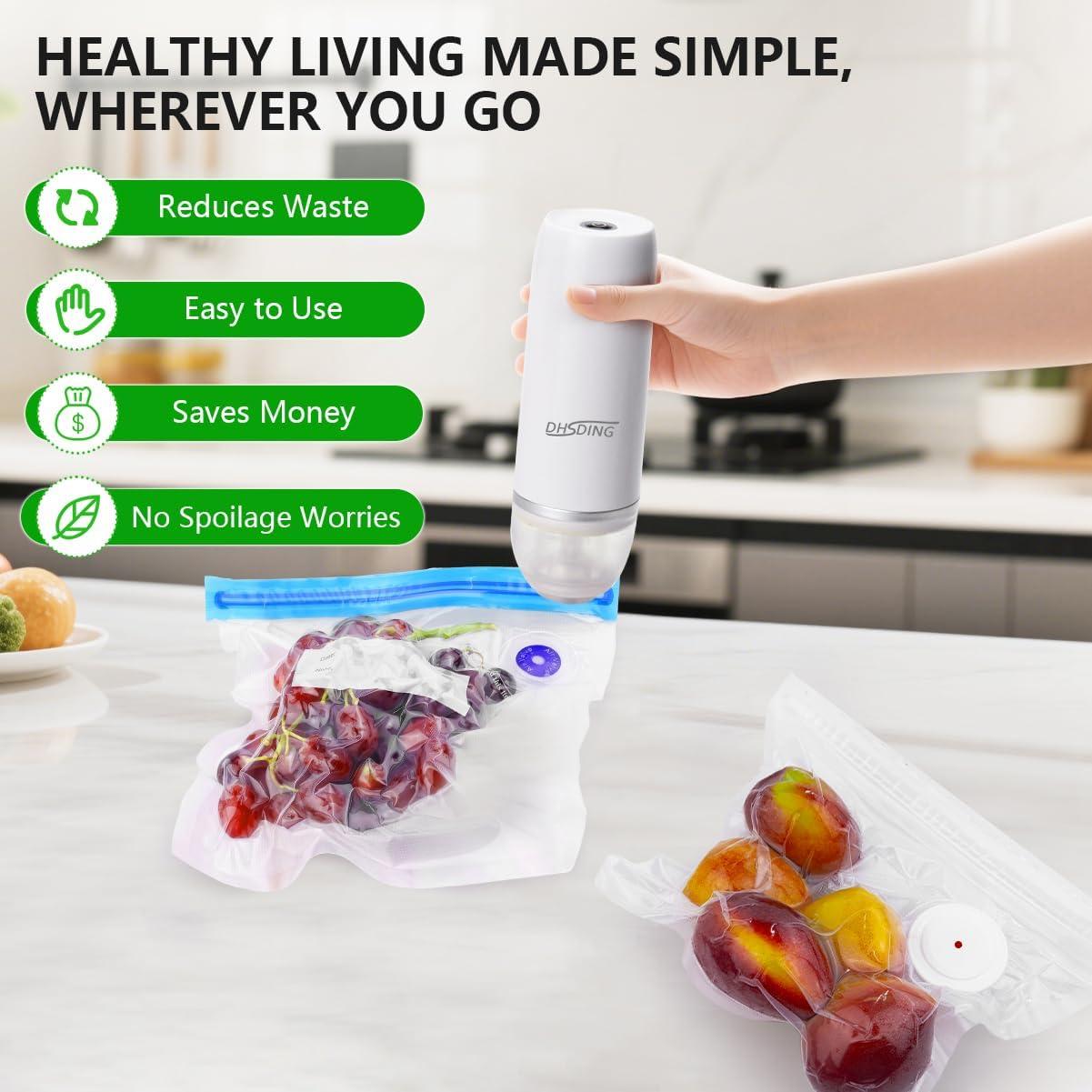 Sellador de Vacío Manual DHSDING - Compacto y Portátil con 10 Bolsas