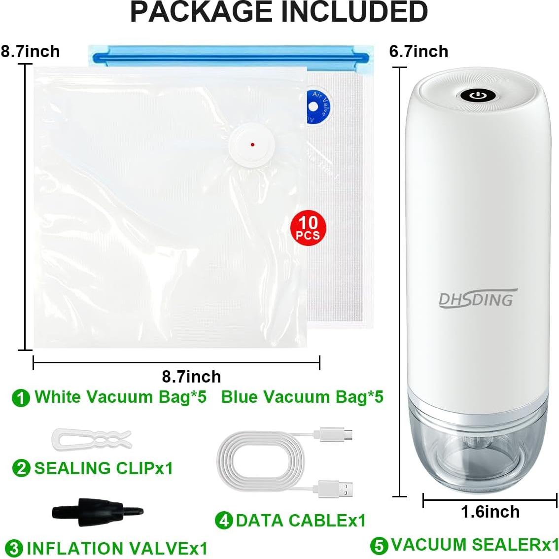 Sellador de Vacío Manual DHSDING - Compacto y Portátil con 10 Bolsas