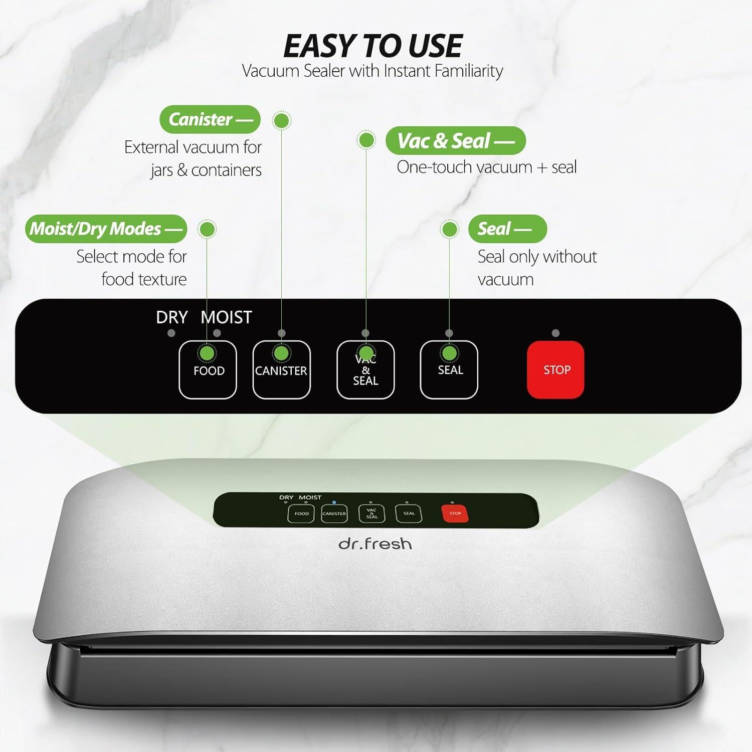 Sellador al vacío DR.Fresh con cortador y 10 bolsas