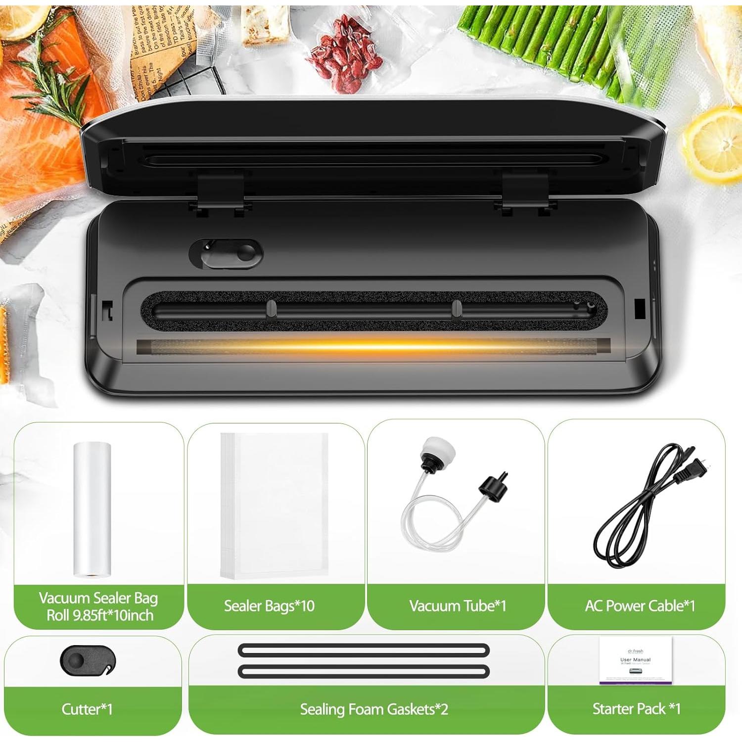 Sellador al vacío DR.Fresh con cortador y 10 bolsas