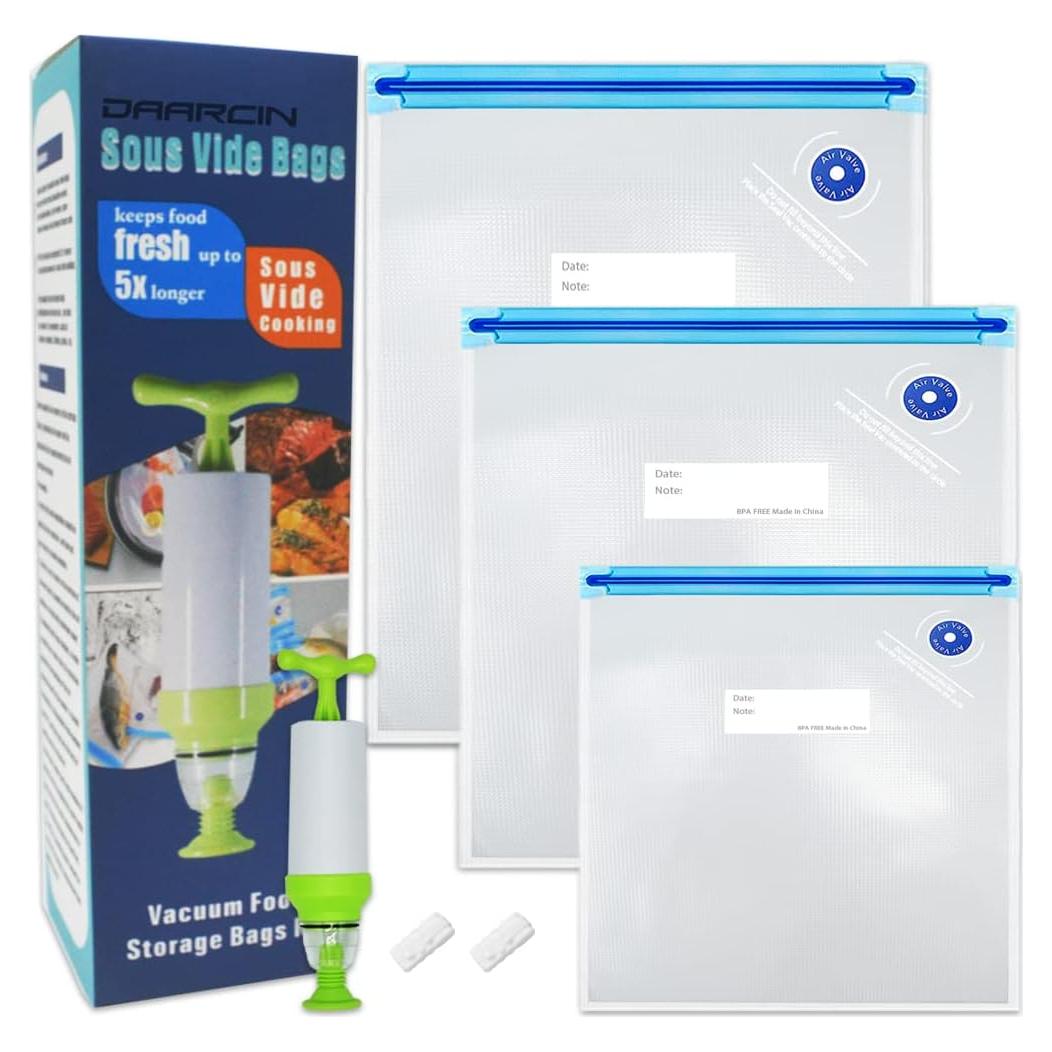 Kit 40pcs Bolsas Sous Vide Daarcin Libre de BPA con Bomba