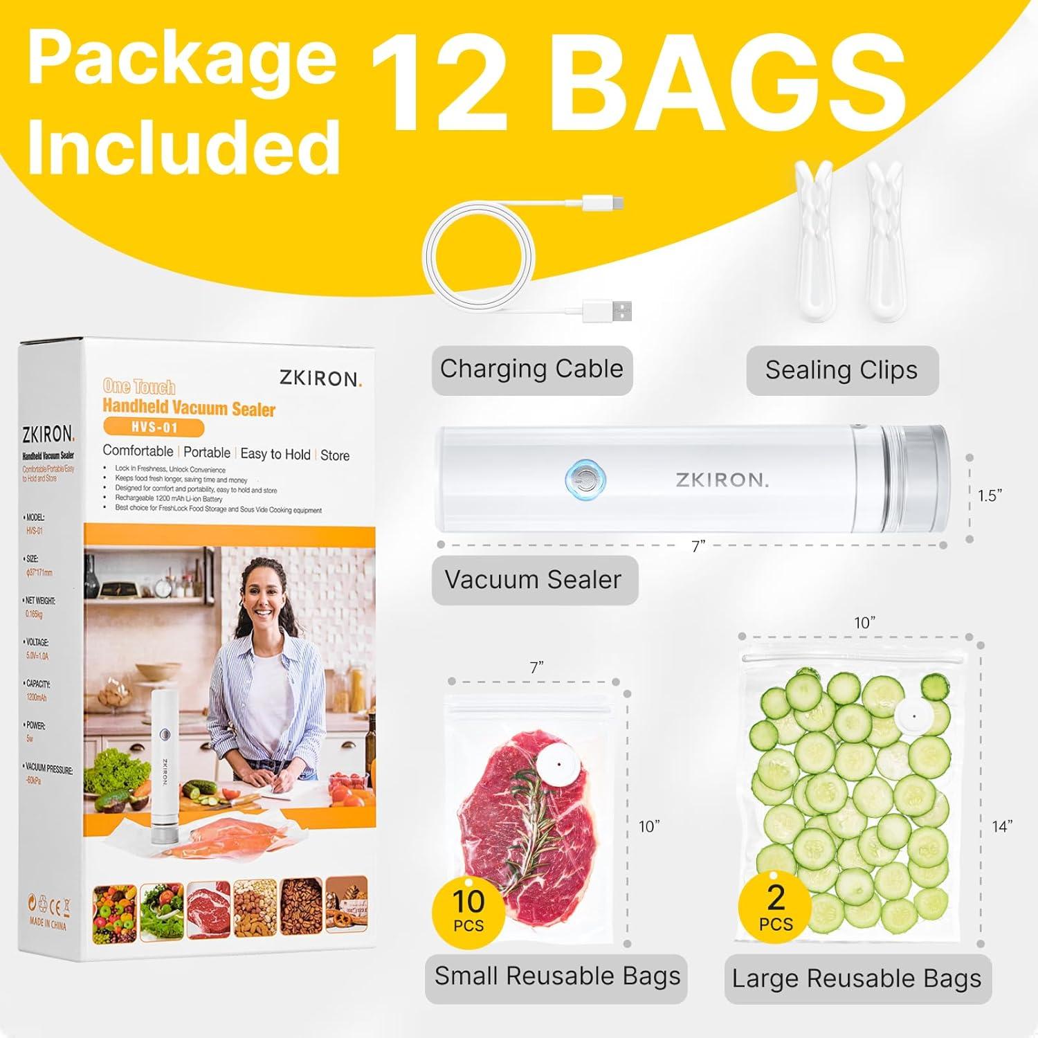 Sellador de Vacío ZKIRON HVS-01 Pro + 12 Bolsas Reutilizables