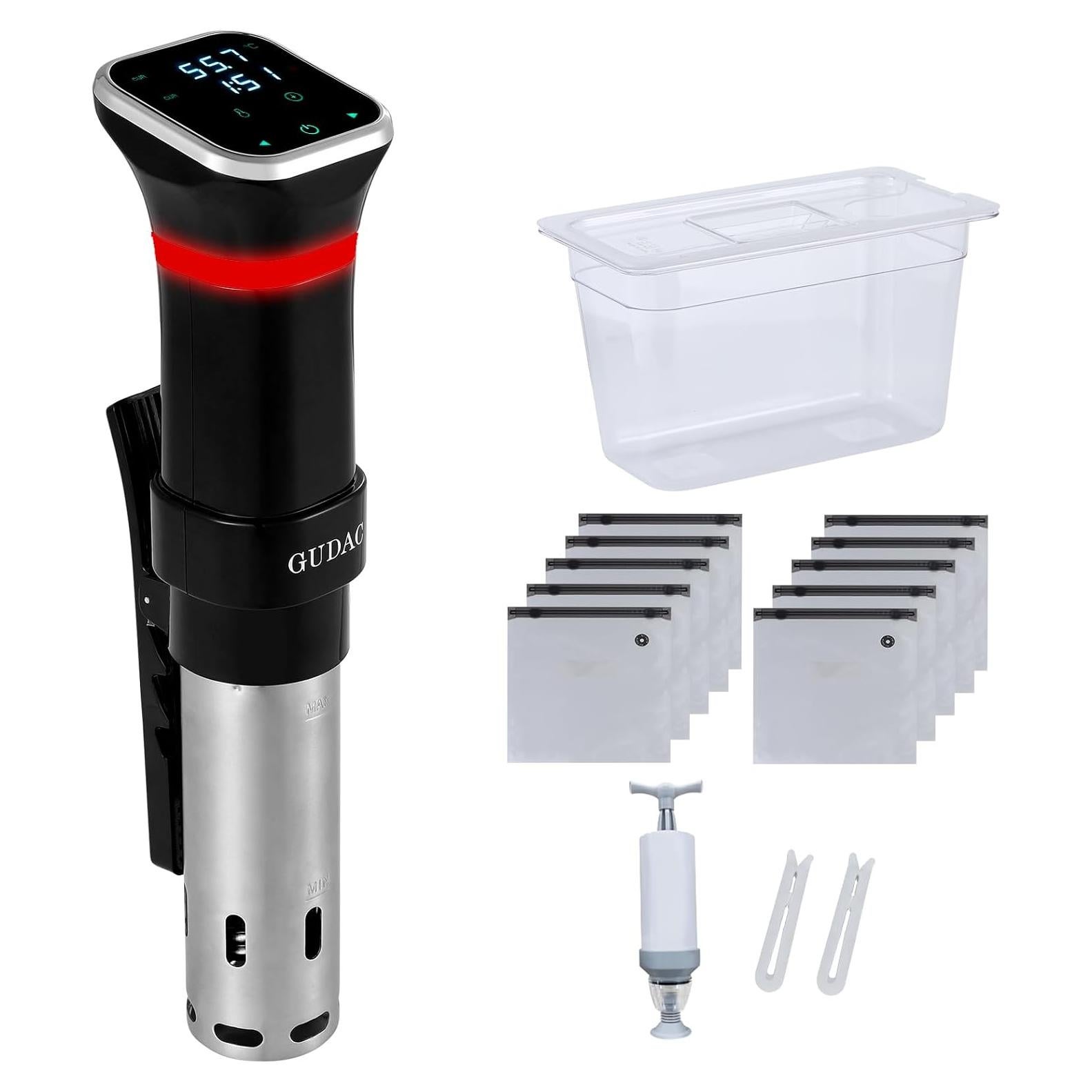 Cocedor Sous Vide GUDAC 1100W con Contenedor 6L y 10 Bolsas