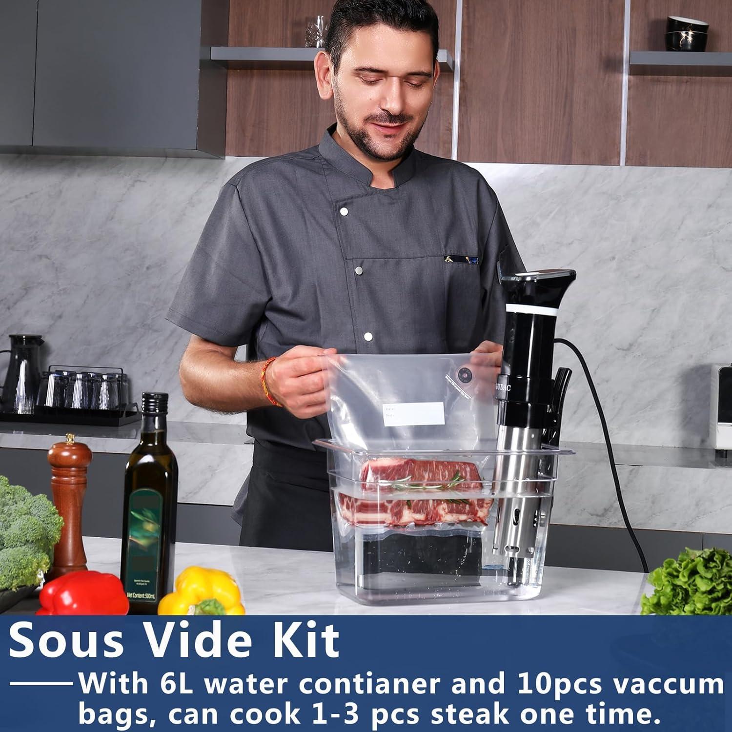 Cocedor Sous Vide GUDAC 1100W con Contenedor 6L y 10 Bolsas