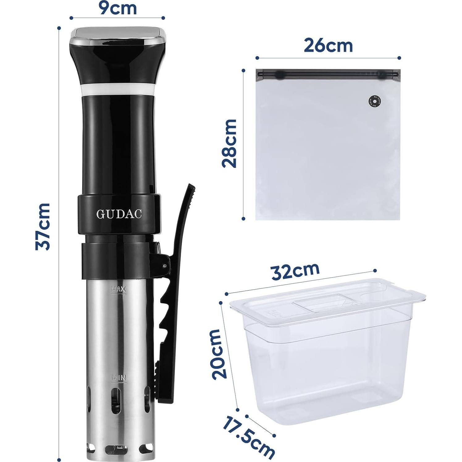 Cocedor Sous Vide GUDAC 1100W con Contenedor 6L y 10 Bolsas