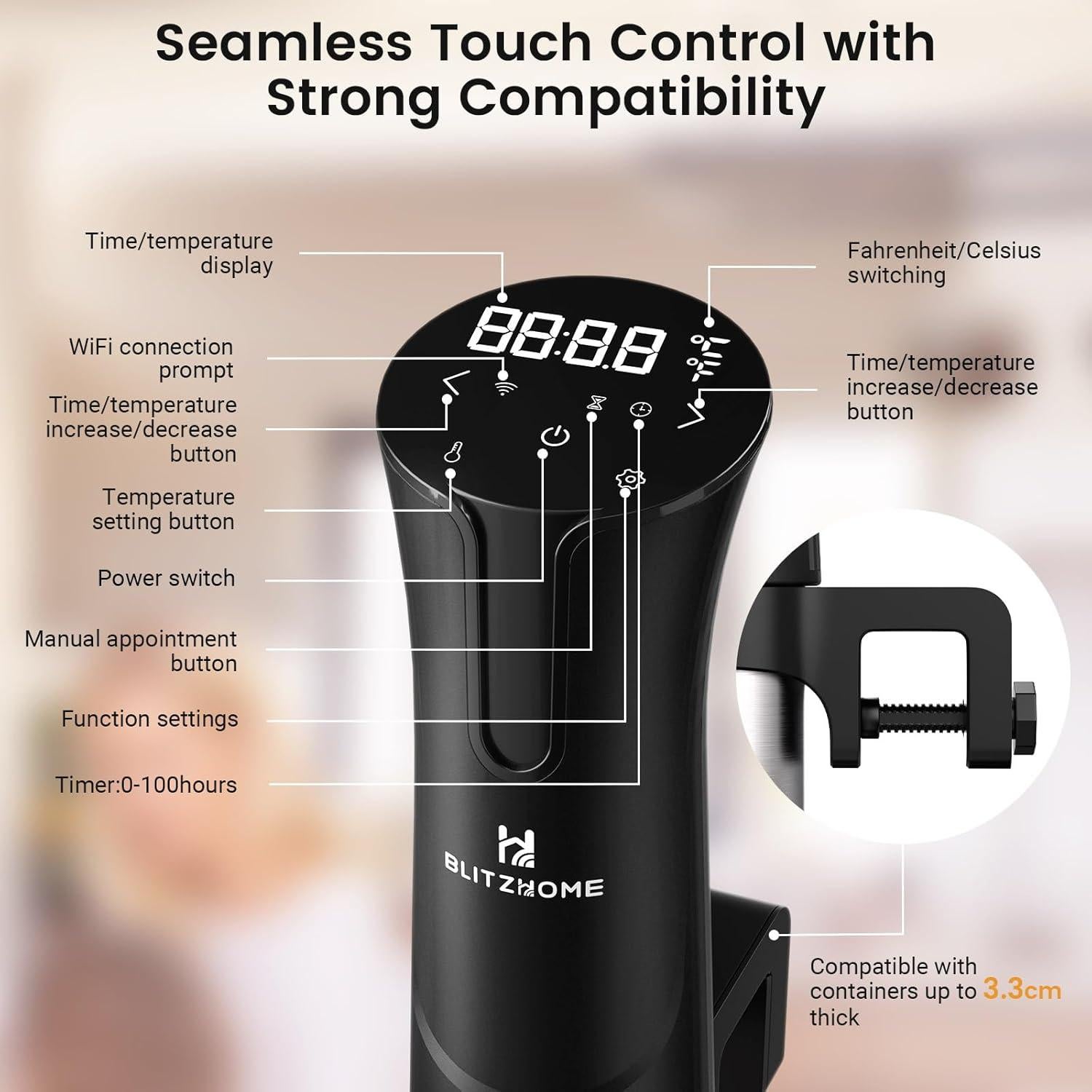 Máquina Sous Vide BLITZHOME 1100W Acero Inoxidable 15L