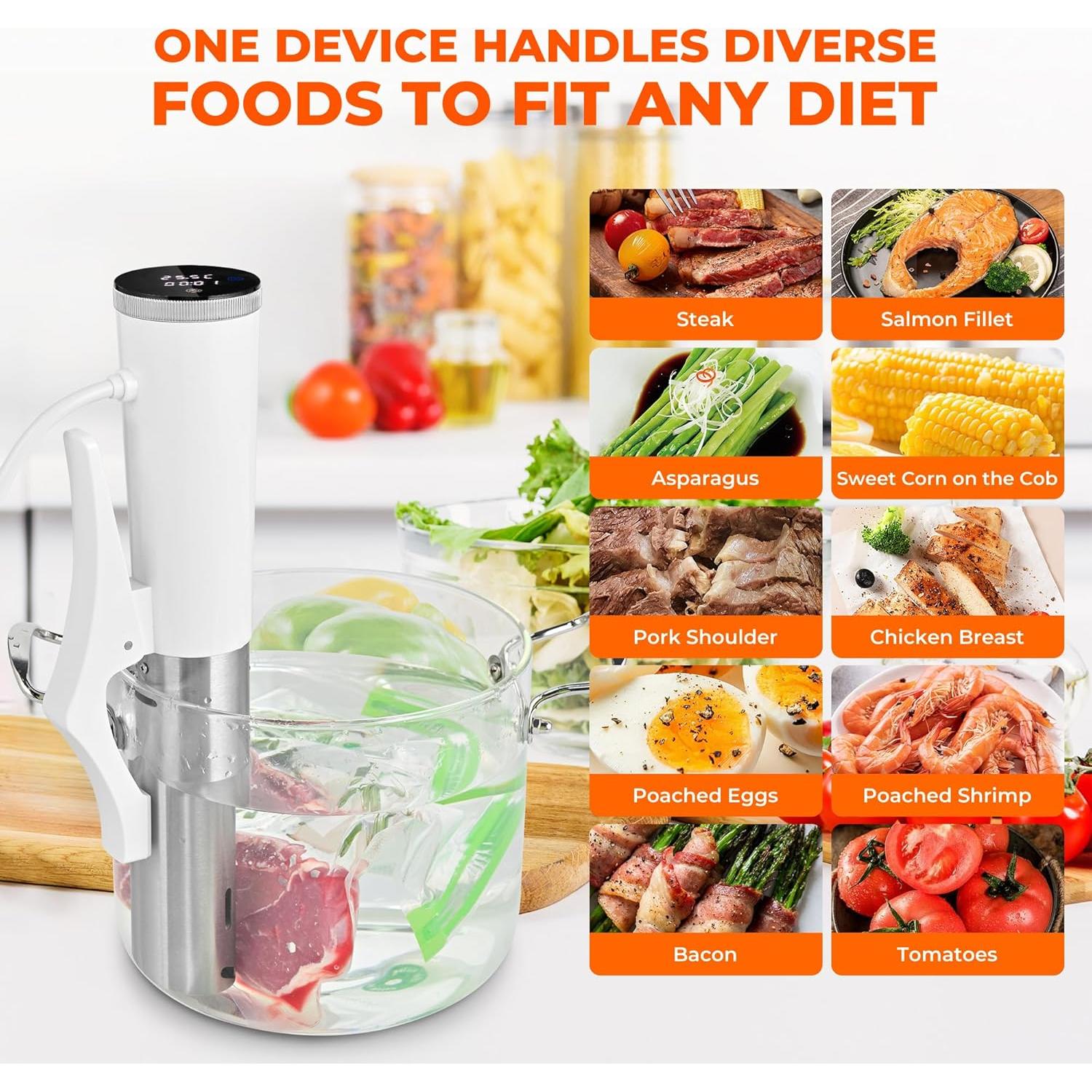 Cocinero Sous Vide SUSTEAS SV220 1200W Control Táctil Blanco