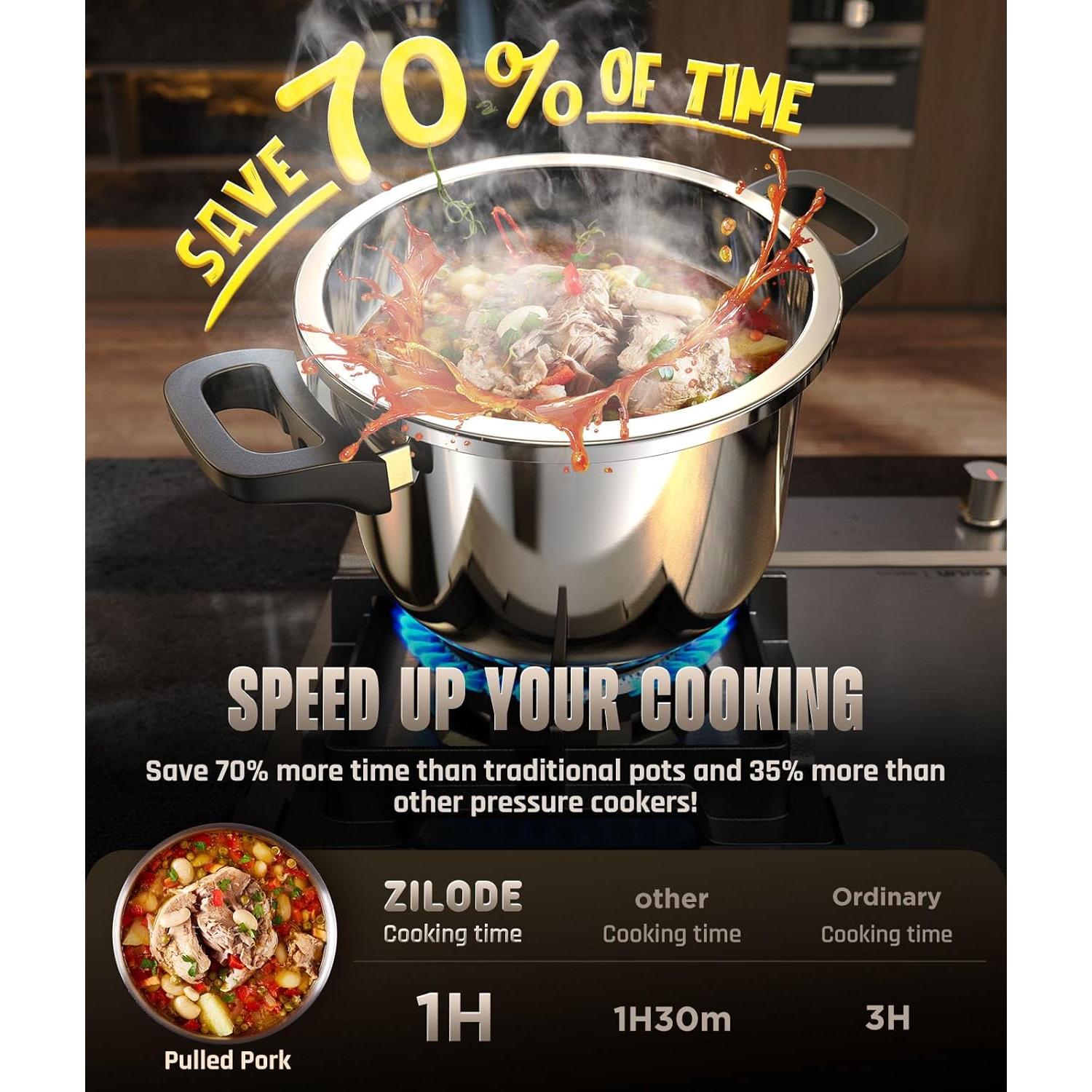 Olla de Presión ZILODE 10 QT Acero Inoxidable 18/8 con Rejilla