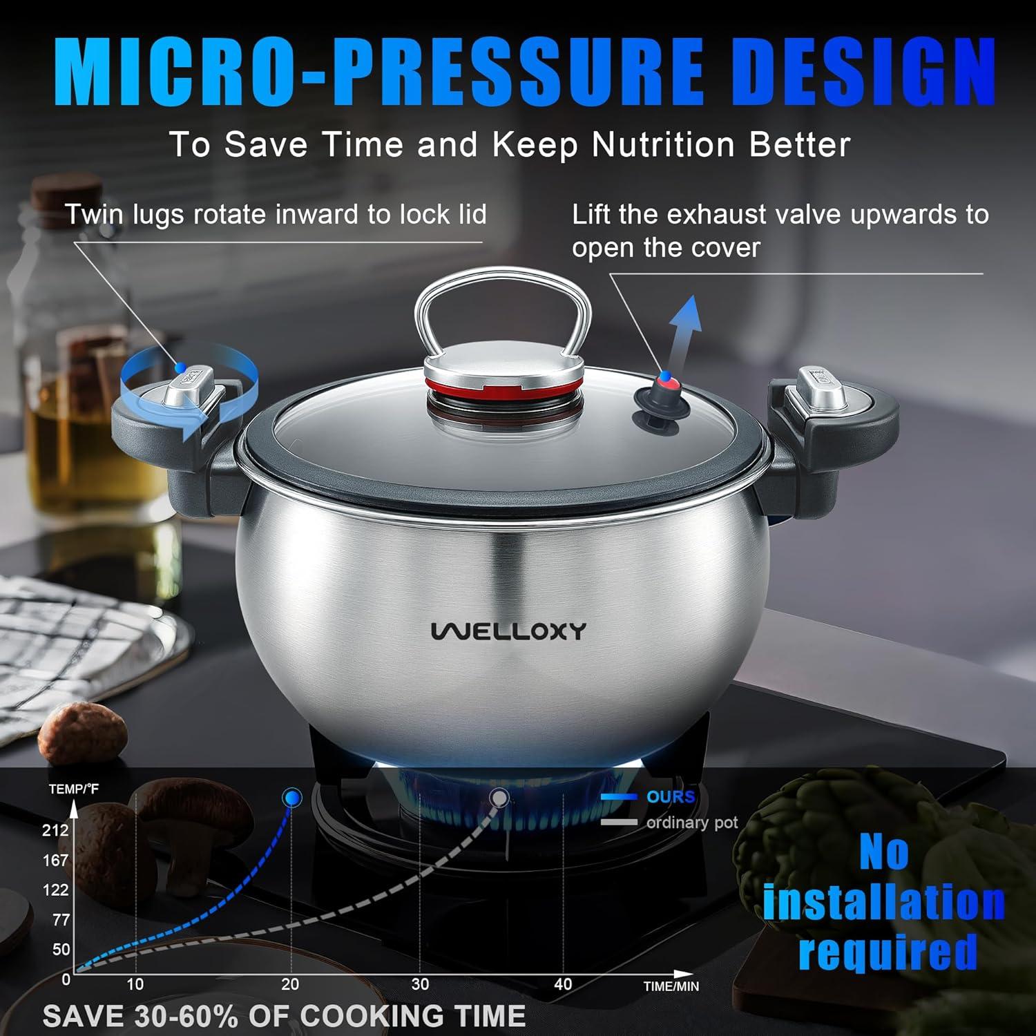 Olla a Presión Micro WELLOXY 7.5Qt Acero Inoxidable 3 Capas