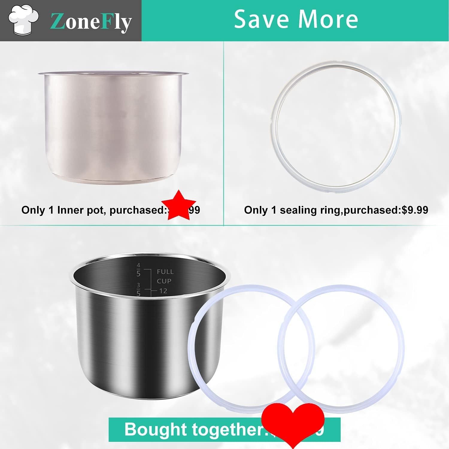 Olla de Presión Interior ZoneFly 6 Qt + 2 Anillos de Sellado