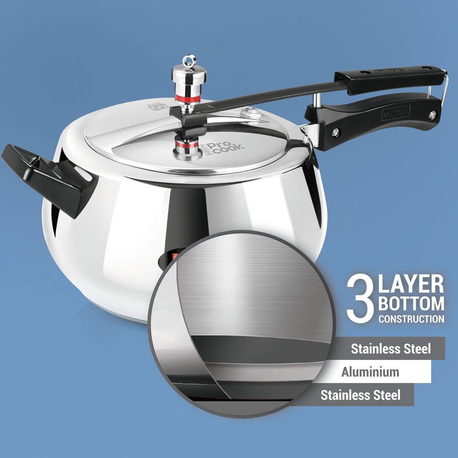 Olla a presión Milton 3L acero inoxidable con válvula de seguridad